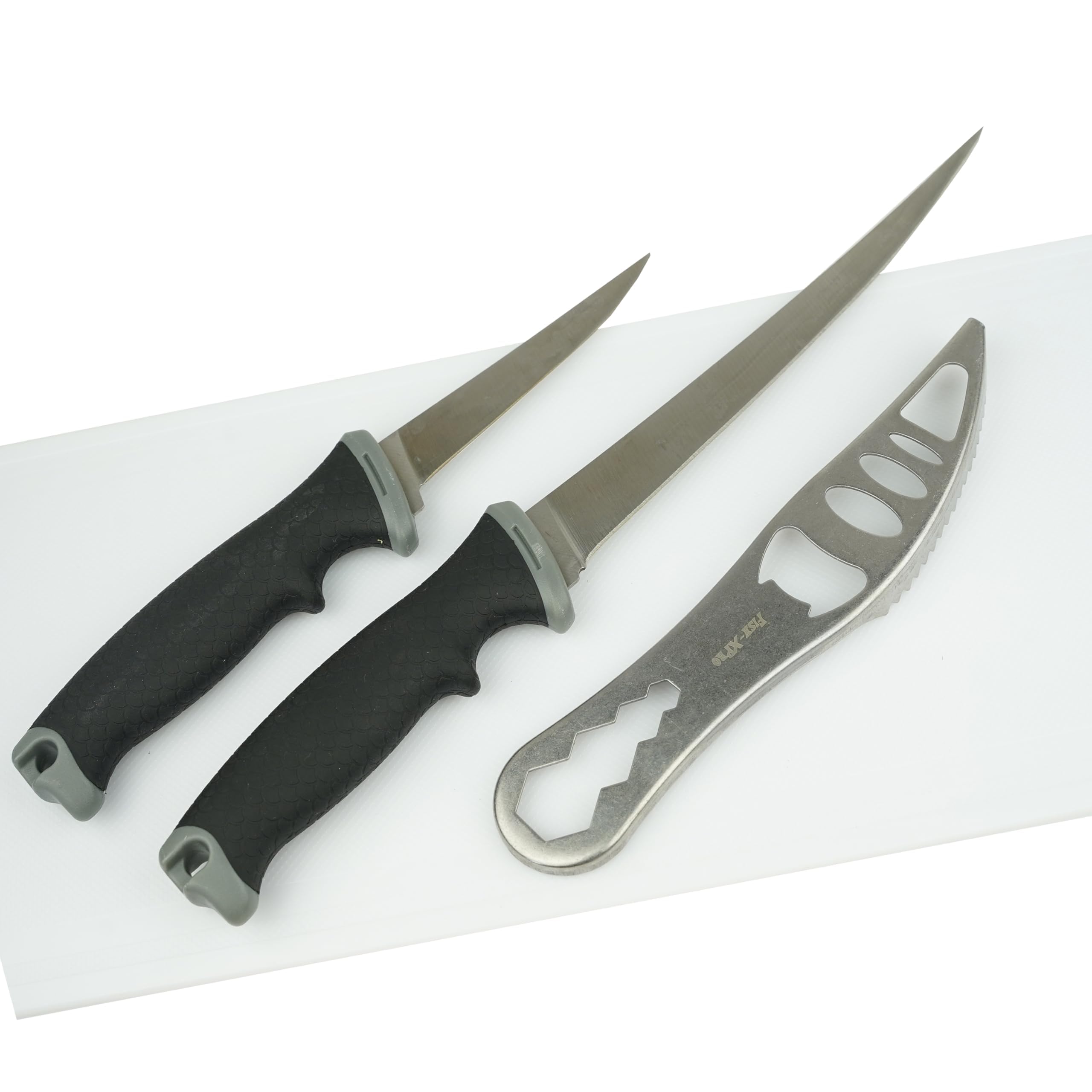 FishXpro Kit de filets de poisson - 4 pièces - Couteau à poisson - Couteau à filet - Écailleur et planche à découper avec pince en acier inoxydable