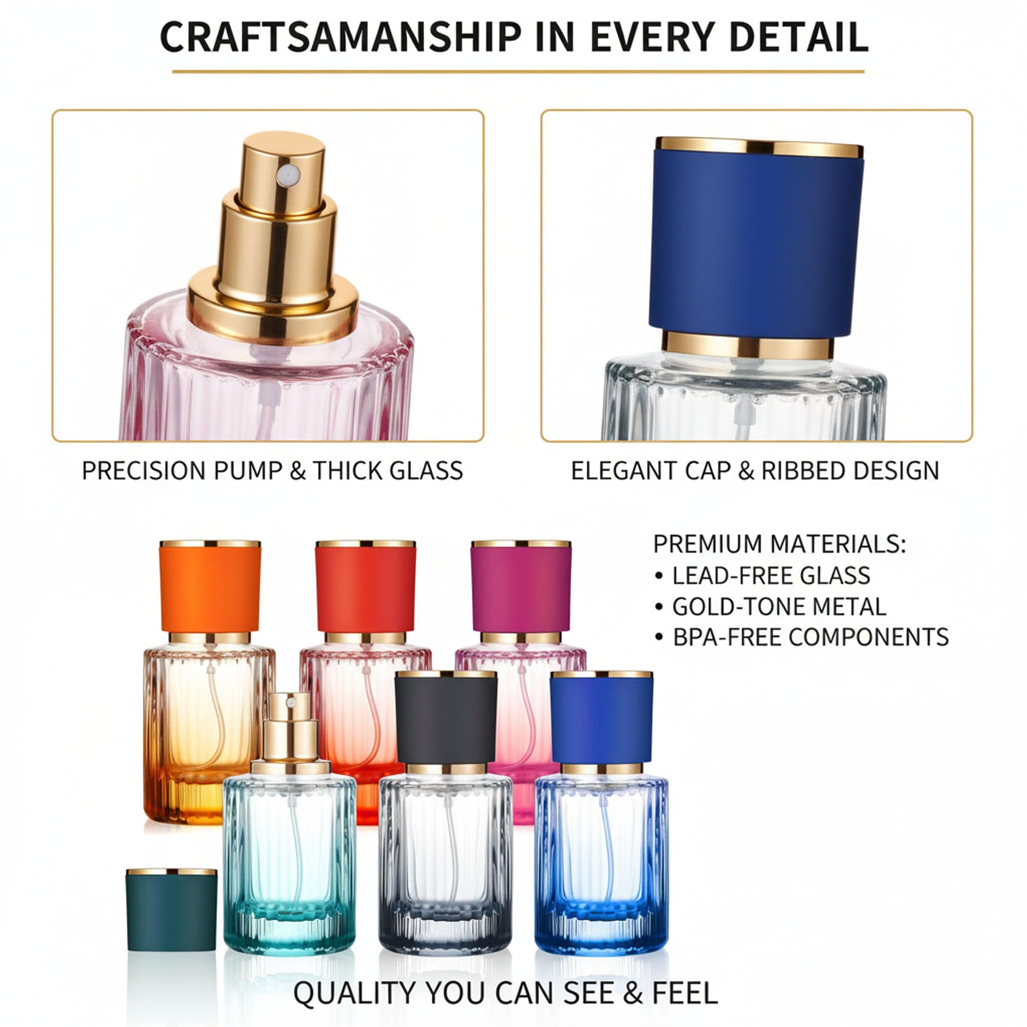 DAYUMKOU Leere Parfüm-Glasflasche, 30 ml, nachfüllbare Parfümflasche mit Farbverlauf, feiner Nebel, Sprühflaschen mit Pipetten und Trichtern, 6 Farben (je 5 Stück)