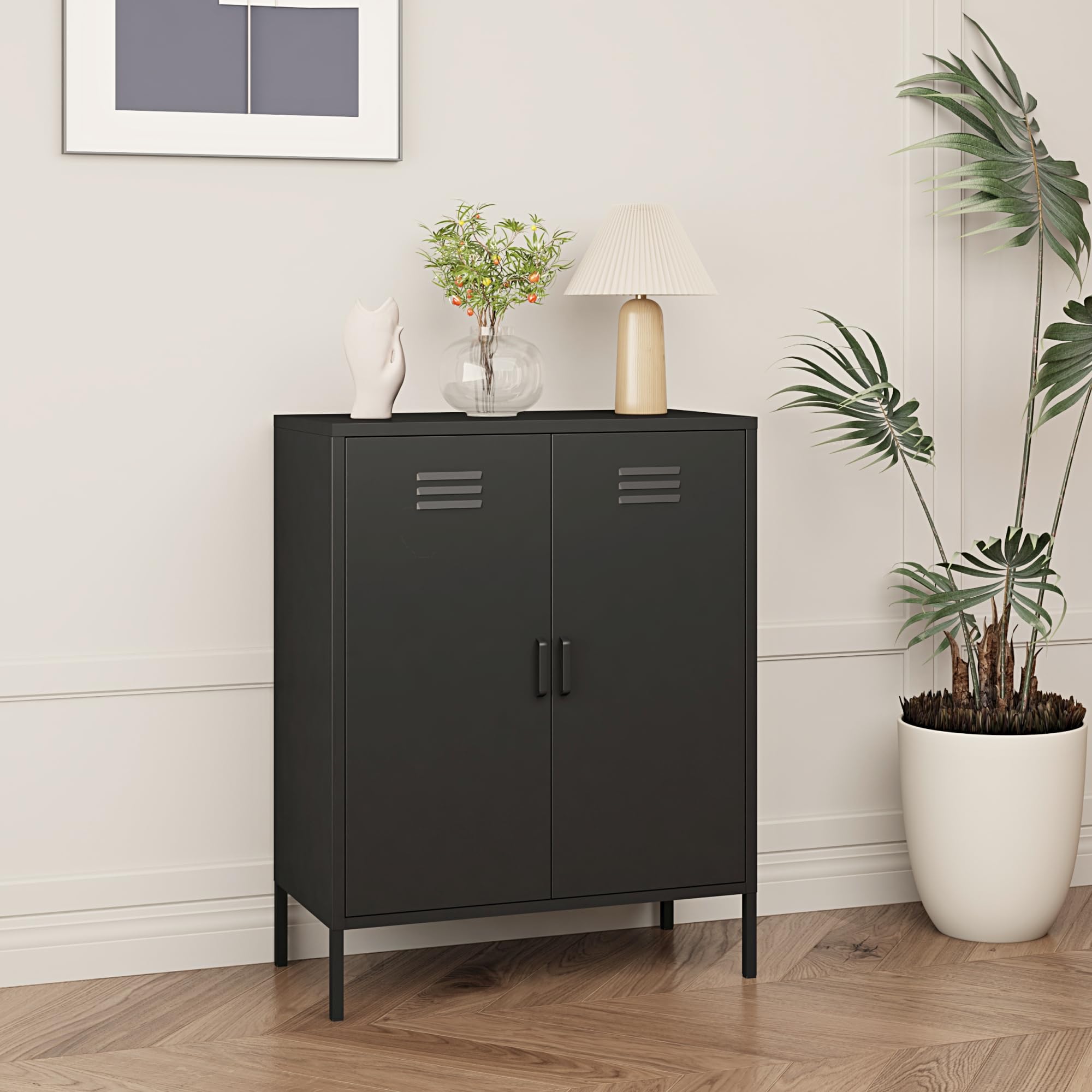 [en.casa] Aktenschrank Pyhäranta Metallschrank mit 2 Türen Büroschrank 102 x 80 x 40 cm Mehrzweckschrank Stahl Schwarz matt