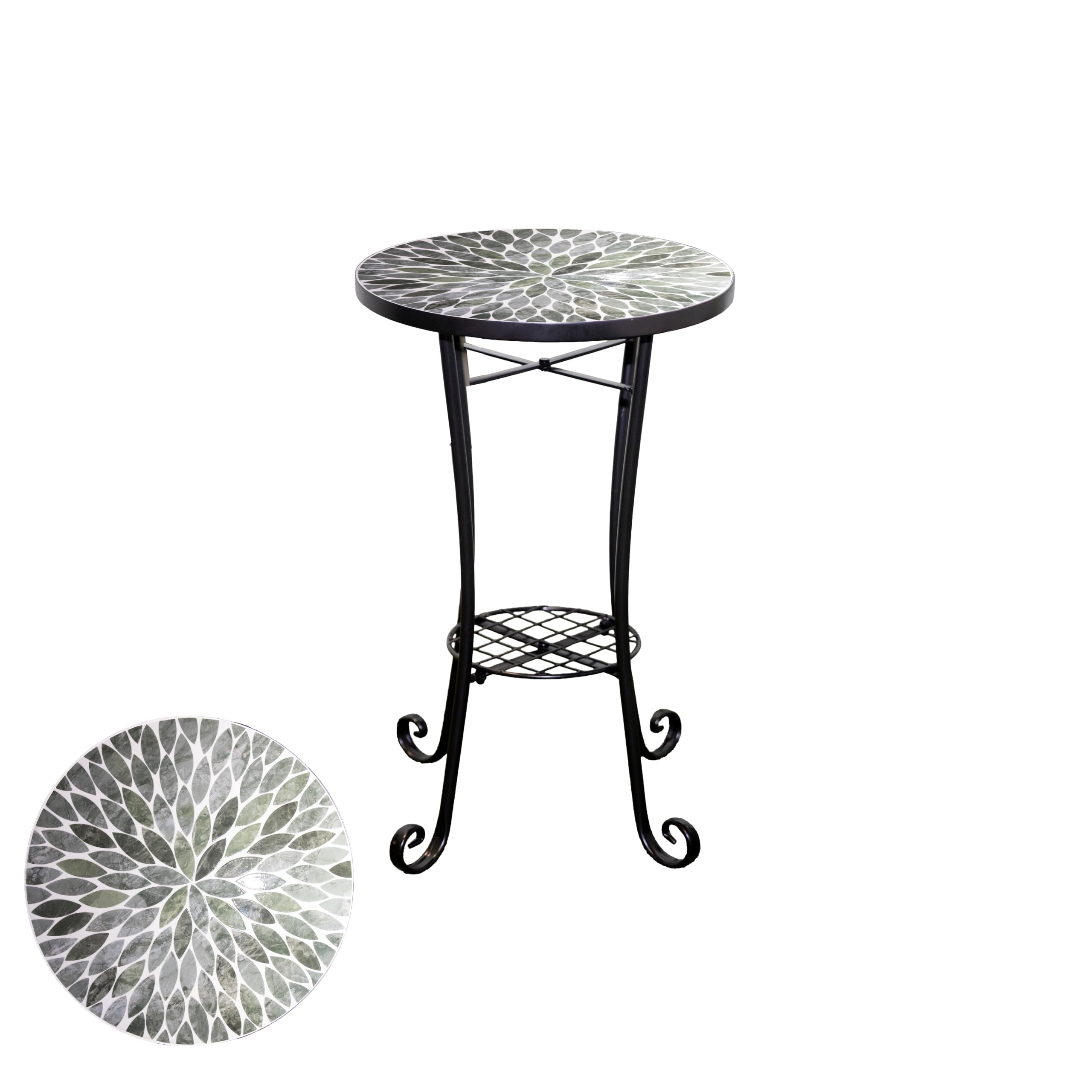 Shatchi Leaf Mosaic Plant Stand Side Table With Ceramic Tile Top For Indoor And Outdoor Display - 38.5 X 44 X 68
