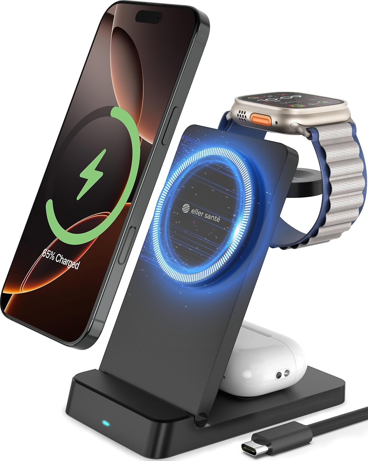 NEXFOLD 3in1 Wireless Charger 23W Magnetic Mag-Safe for iPhone 17/17 Air/17 Pro/17 Pro Max, iPhone 16/16 Plus/16 Pro/16 Pro Max, 15/14/13/12, Airpods, Series 9/8/7/6/5/4/SE-Black