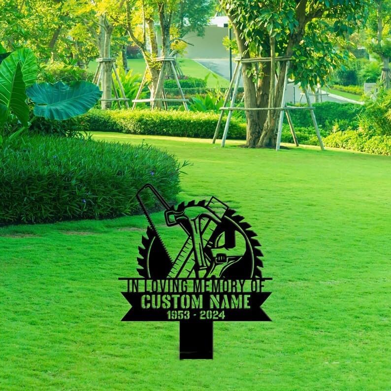 Personalized Memorial Plaques for Outdoors Handyman Carpenter Grave Marker 12x12 inch Metal Garden Stakes Carpenter Cemetary Decor Sympathy Gifts for Loss of Loved One (Carpenter)