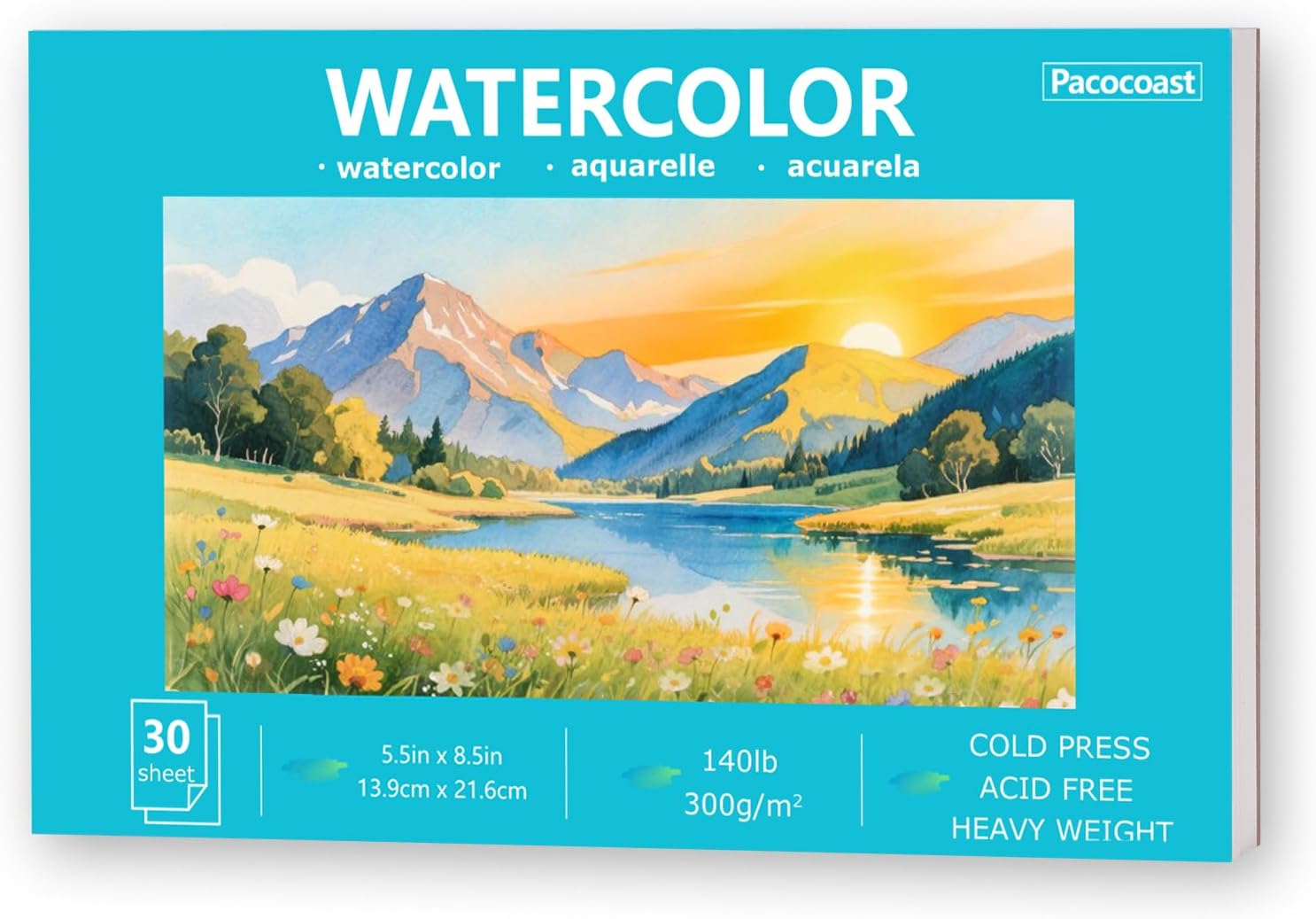 Pacocoast 9"X12" Watercolor Paper - Pack of 3 (60 Sheets), Bulk School Supplies for Arts & Crafts Water Color Pads for Finger Paint, Artist Sketch Coloring Painting Drawing Book Paper, Teal
