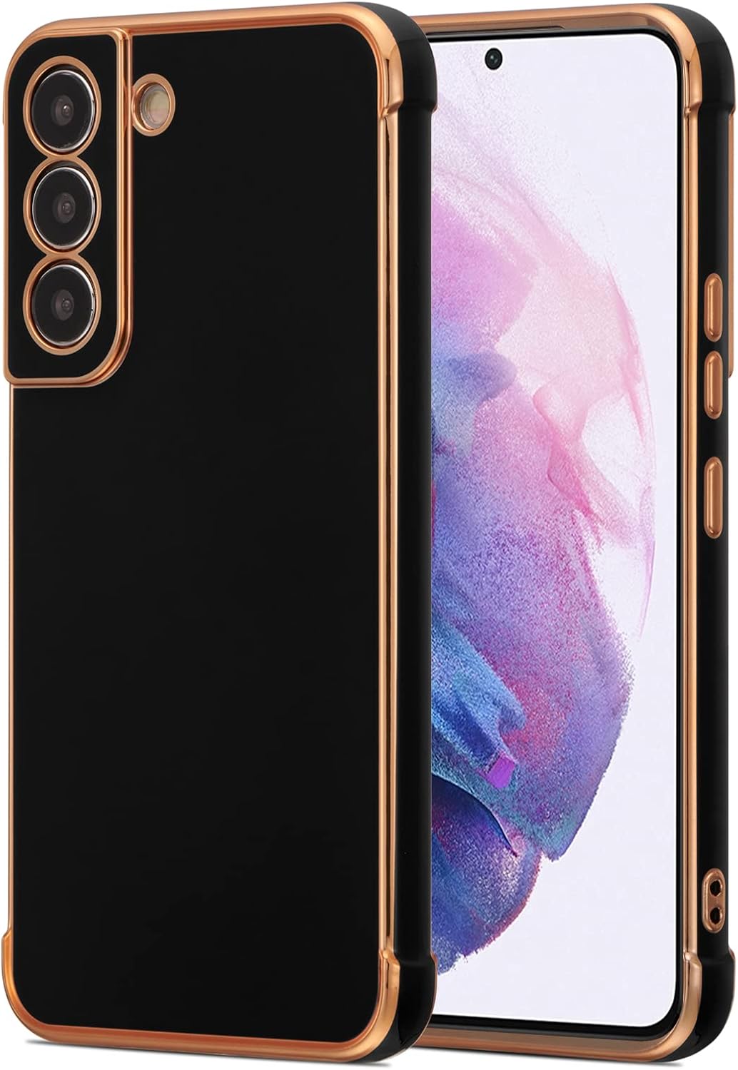 RALEAVO for Samsung Galaxy S21 5G Case Luxury Plating Edge Phone Cover Slim Lightweight Glossy Bling Cover Soft TPU Shockproof Bumper Electroplated for S21 Phone Case,Black