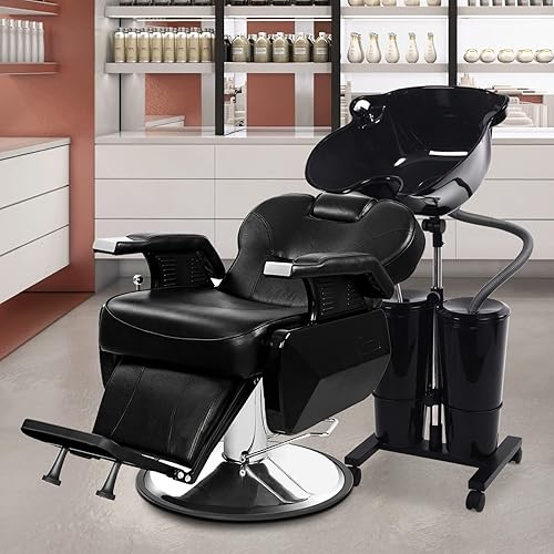 Miniatura 2 de SyyBhb Cuenco de champú portátil con bomba eléctrica, fregadero portátil para lavar el cabello con ruedas, 2 tanques para almacenamiento de agua y