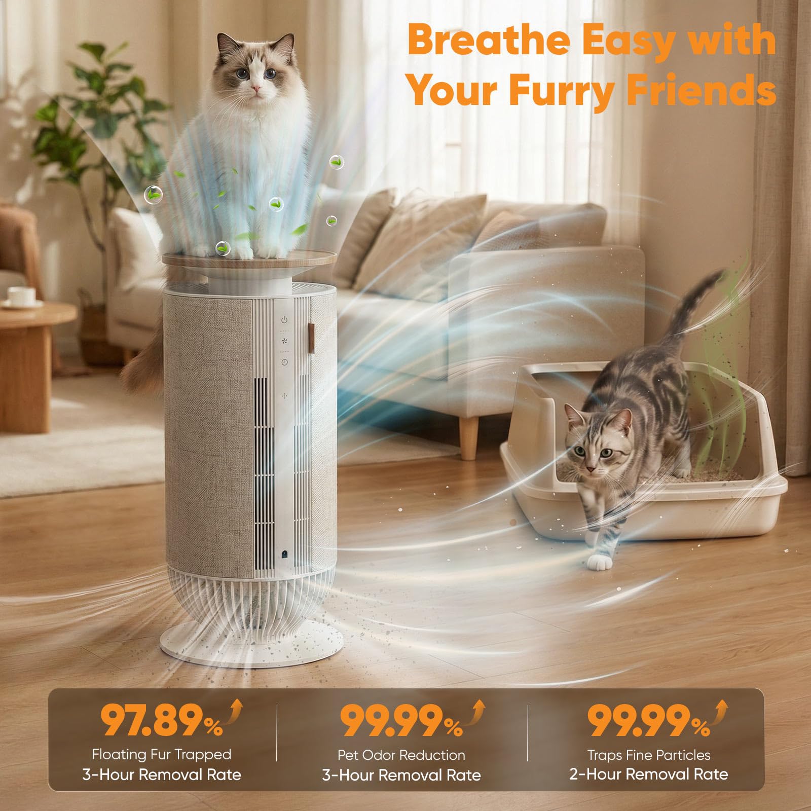 Petbobi Purificatore d'aria per la casa - Doppio sistema di filtrazione, filtro HEPA H13, controllo intelligente tramite app, funzionamento silenzioso per peli e odori di animali domestici