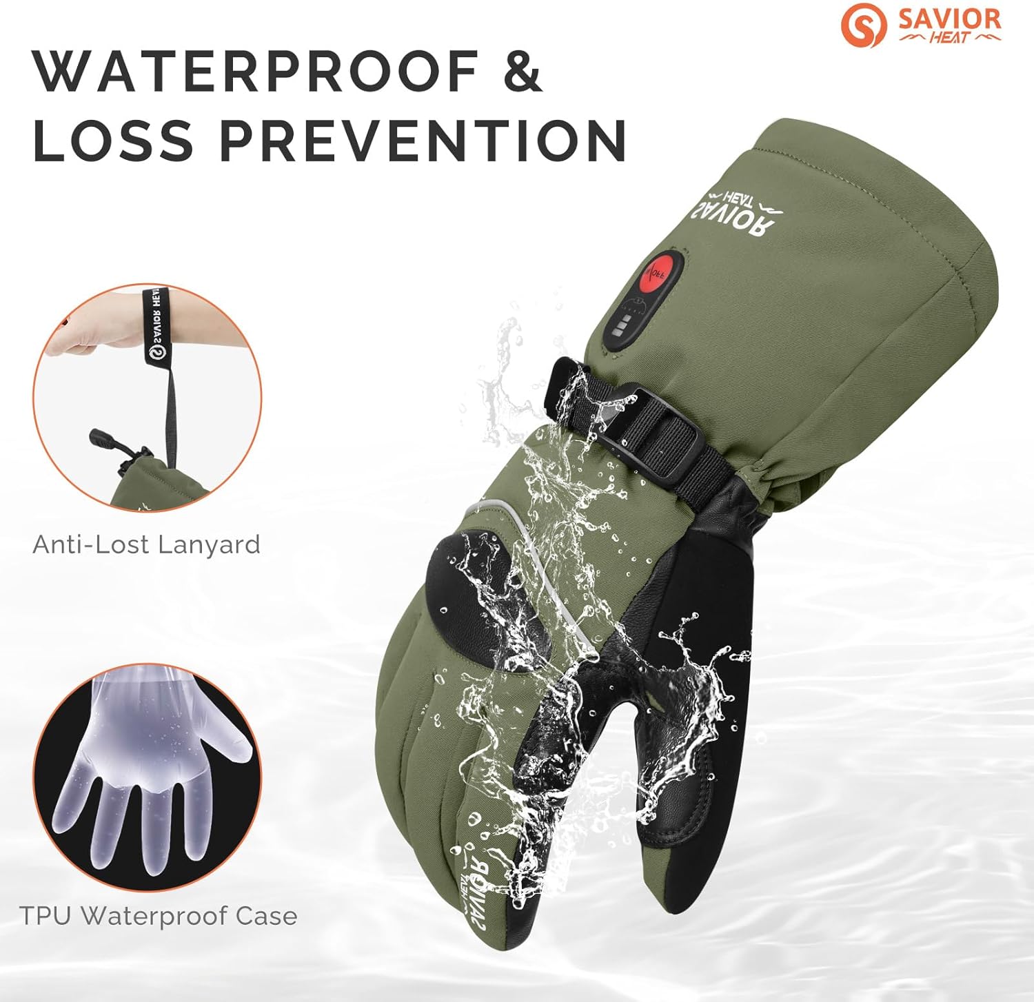 SAVIOR HEAT Heated Gloves for Men Heated Ski Gloves 10h Warm 7.4V 3000mAh Battery Thick Lining Waterproof Goatskin Palm Anti Loss Lanyard Outdoor Skiing Snowboarding for Winter