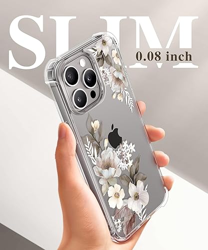 Miniatura 6 de GVIEWIN Funda para iPhone 15 Pro floral, con protector de pantalla + protector de lente de cámara, no se pone amarillenta delgada y a prueba de