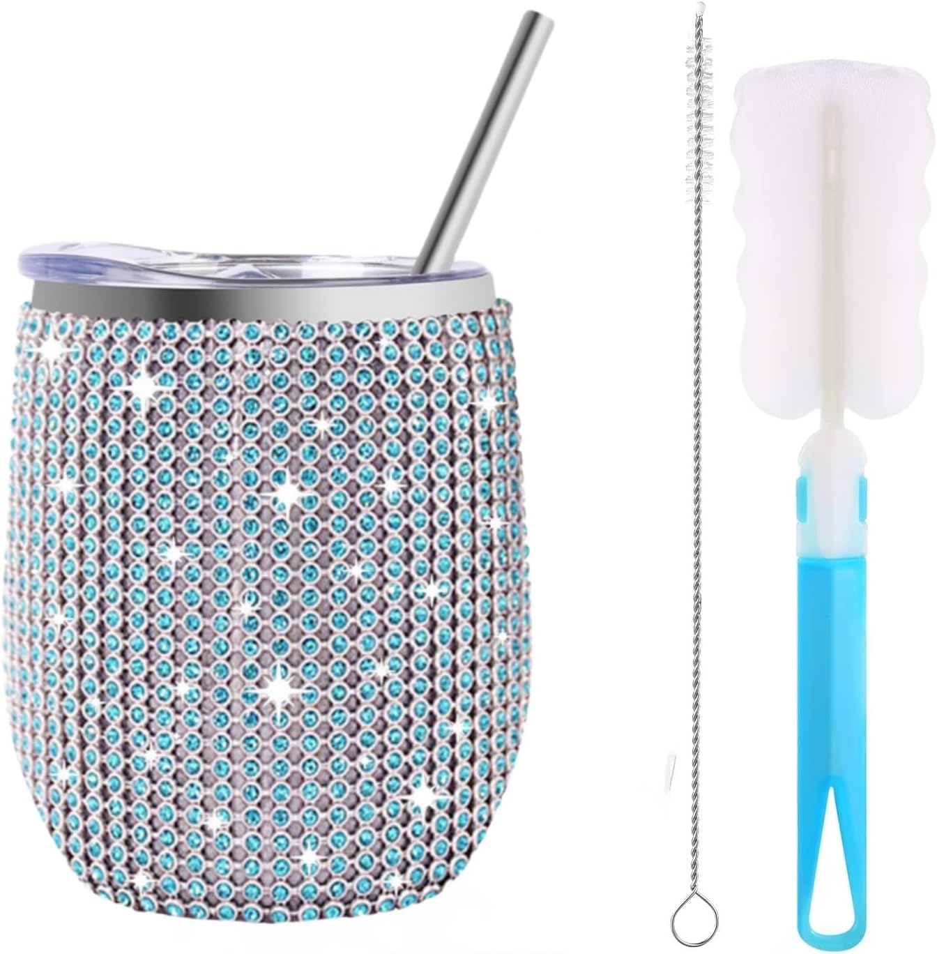 12oz/350ml Sparkle Tumbler Collection, Glitter Bling Diamond Rhinestone Wine Tumbler, Stainless Steel Insulated Cup with Lid and Straw,Green