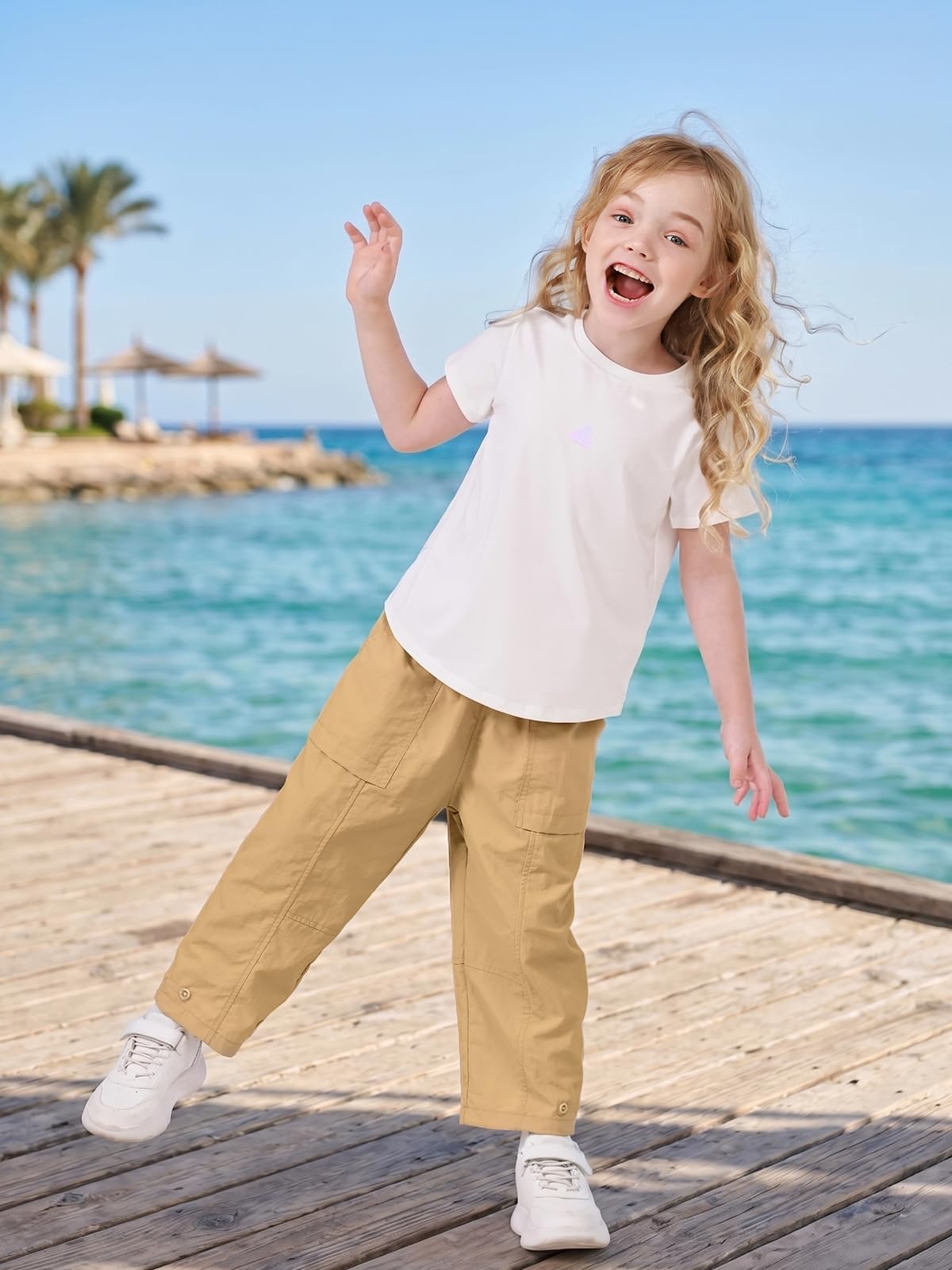 Miipat Pantalones Cargo Holgados para Niñas, Pantalon Tipo Paracaídas de Secado Rápido Pantalones Casuales Ligeros con Cintura Elástica para Niños y Niñas 3-8 Años