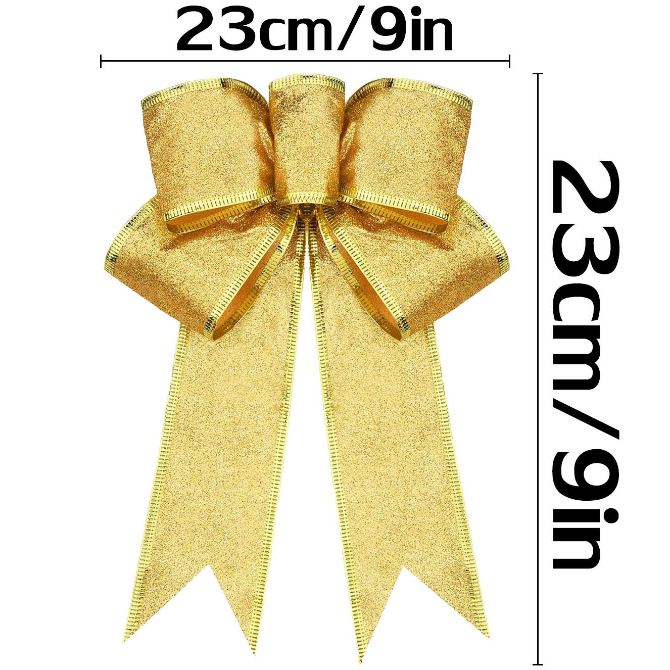 Bimkole 9 Pieces 9 Inch Glitter Christmas Bows Christmas Wreath Bow Christmas Tree Ornaments for Christmas Party Decoration 3 Colors?Golden Silver Red?