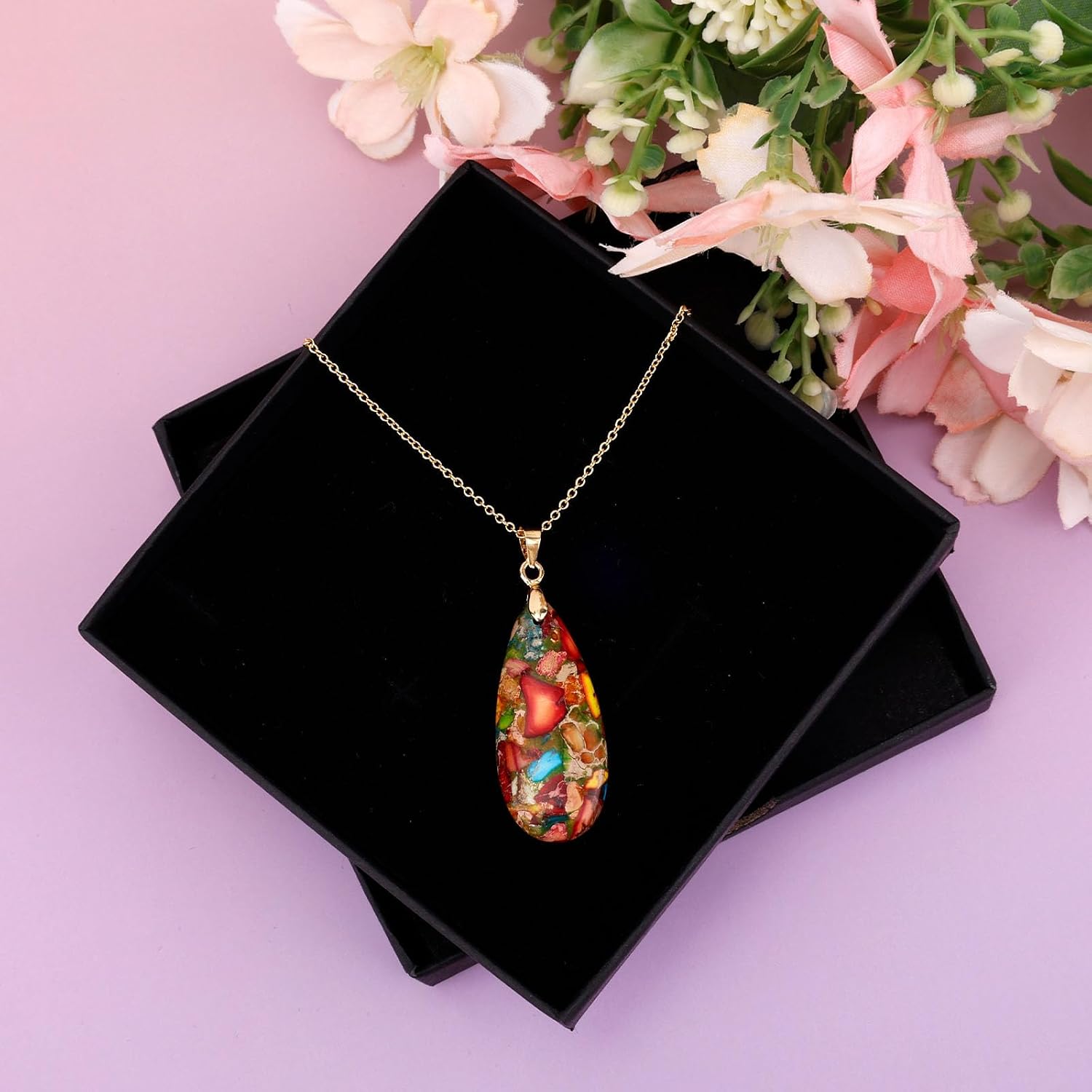 Mikovivi Natural Stone Necklace for Women, Teardrop Gemstone Pendant Necklace Boho Fashion Stone Jewelry for Women Mother Friends Encouragement Inspirational Gift image 3