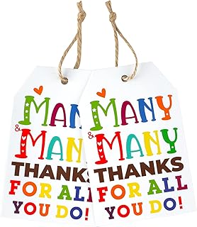 joycraft 100Pcs Many Many Thanks for All You Do Tags, Thank You Gift Tags with String, Colorful Paper Hanging Tags,Personalized Gift Tags for Gift Wrapping,Thanksgiving,Birthday(3.3"x2.1")