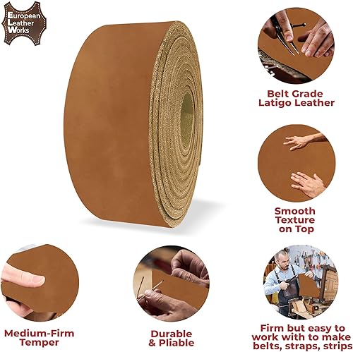 Miniatura 3 de ELW 5-6 oz (0.079-0.094 in) Latigo - Correas de cuero para cinturón, tamaño 1 x 60 pulgadas (1.0 x 59.8 in)  Marrón tabaco  Piel de vaca de grano