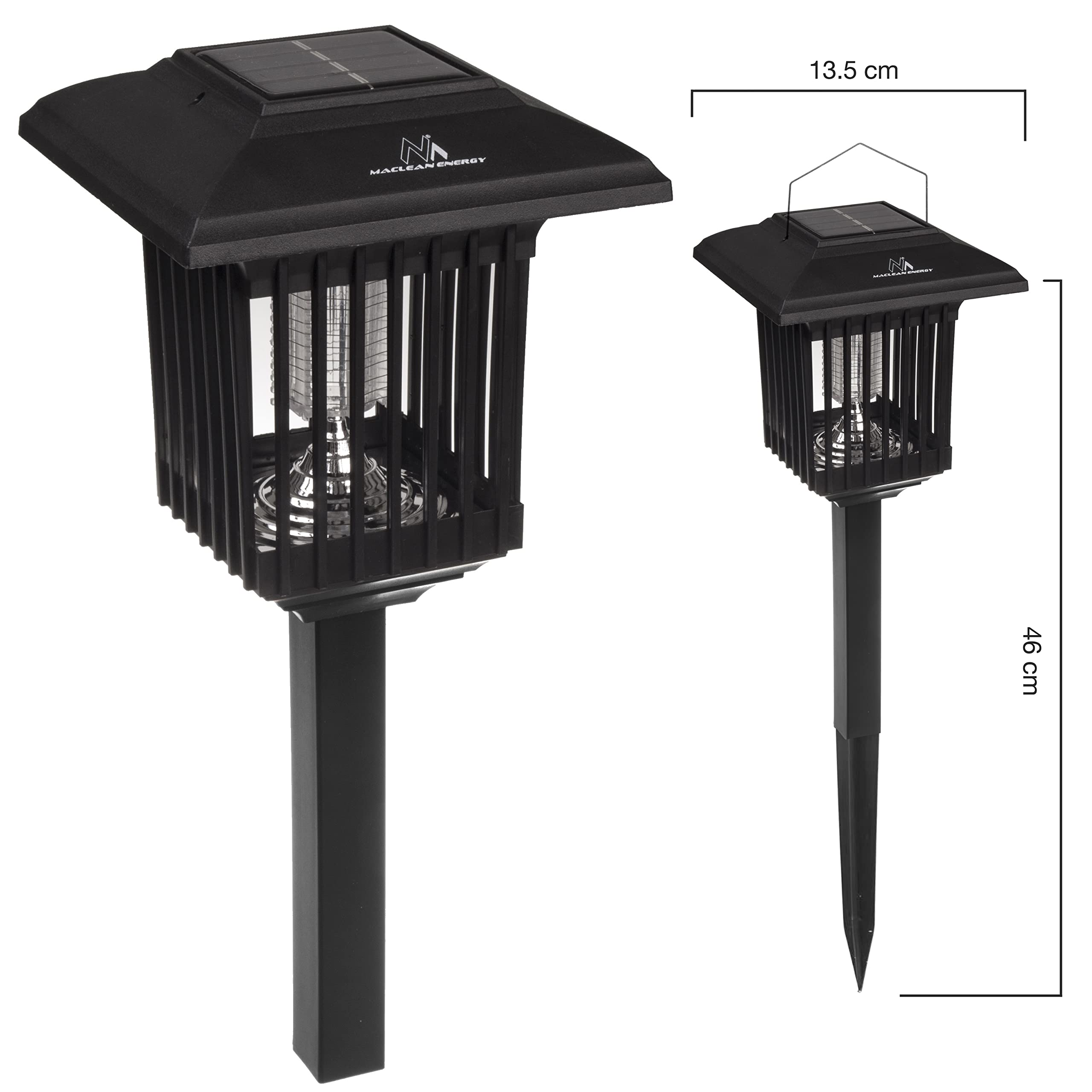 Maclean MCE448 Profesjonalna Solarna Lampa Owadobójcza UV na Komary, Ćmy, Owady, Odstraszacz na Komary do Ogrodu na UV, Stopień Ochrony: IP44, Lampa Solarna z Czujnikiem Zmierzchu, Lampa na Ćmy