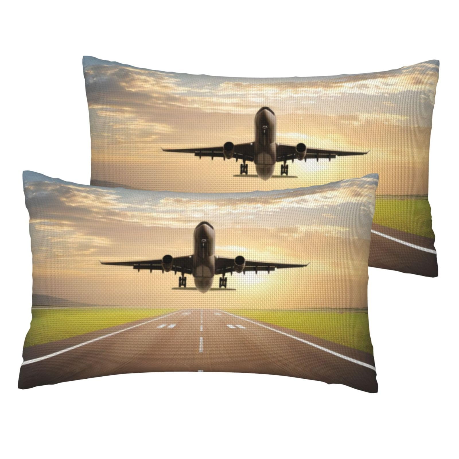 Taies d'oreiller imitation lin imprimé avion pour salon et chambre