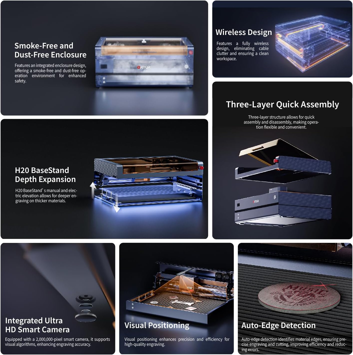 Ortur H20 20W Laser Engraver and Cutter Machine with Air Assist, 16.5" x 11.8" Bed Size, Beginner-Friendly, Laser Engravering Machine for Wood and Metal, Acrylic, etc