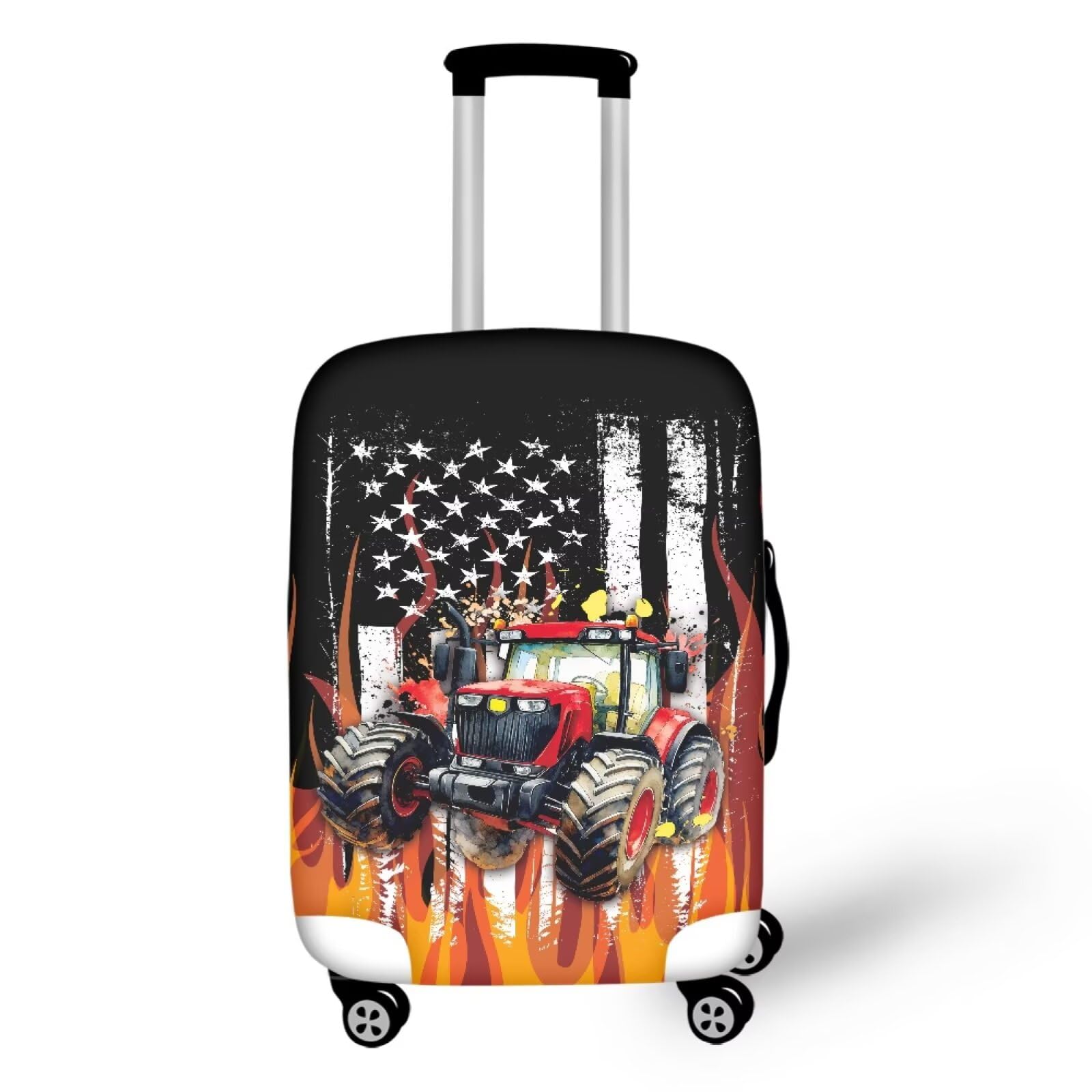 Coloranimal Fire Tractor American Luggage Covers Travel Luggage Cover for 22-24 Inch Luggage Elastic Fashion Suitcase Cover Protector for Women Men Travel Accessories