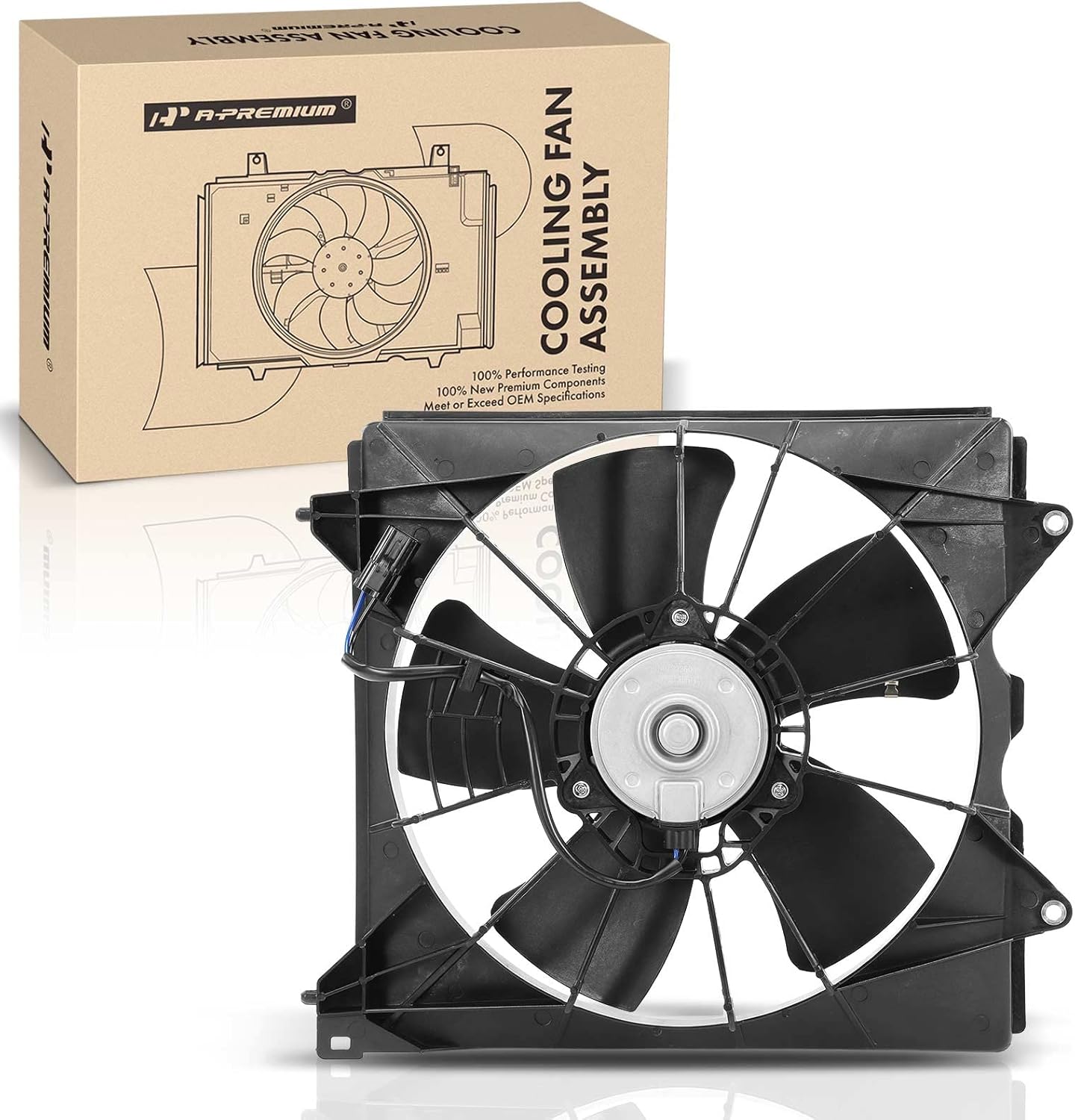 A-Premium Left Engine Radiator Cooling Fan Assembly Compatible with Select Honda Models - Accord 2008 2009 2010 2011 2012, L4 2.4L - Replace# 19015R40A01, 19020RWPJ51