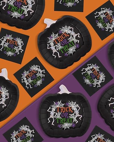 Miniatura 5 de xo, Fetti Platos de calabaza de Halloween Trick or Treat  25 unidades, 9 pulgadas  Decoraciones de fiesta de Halloween, suministros de telaraña,