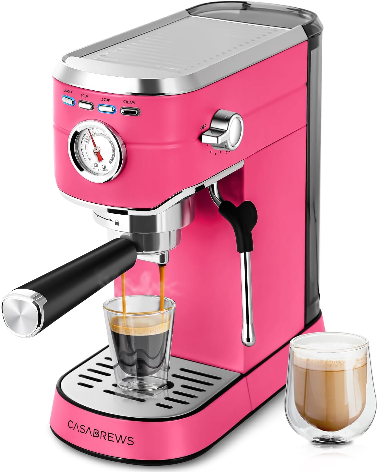 CASABREWSEspresso Machine 20 Bar, Espresso Maker with Milk Frother Steam Wand, Stainless Steel Cappuccino Machine for Home, Pink