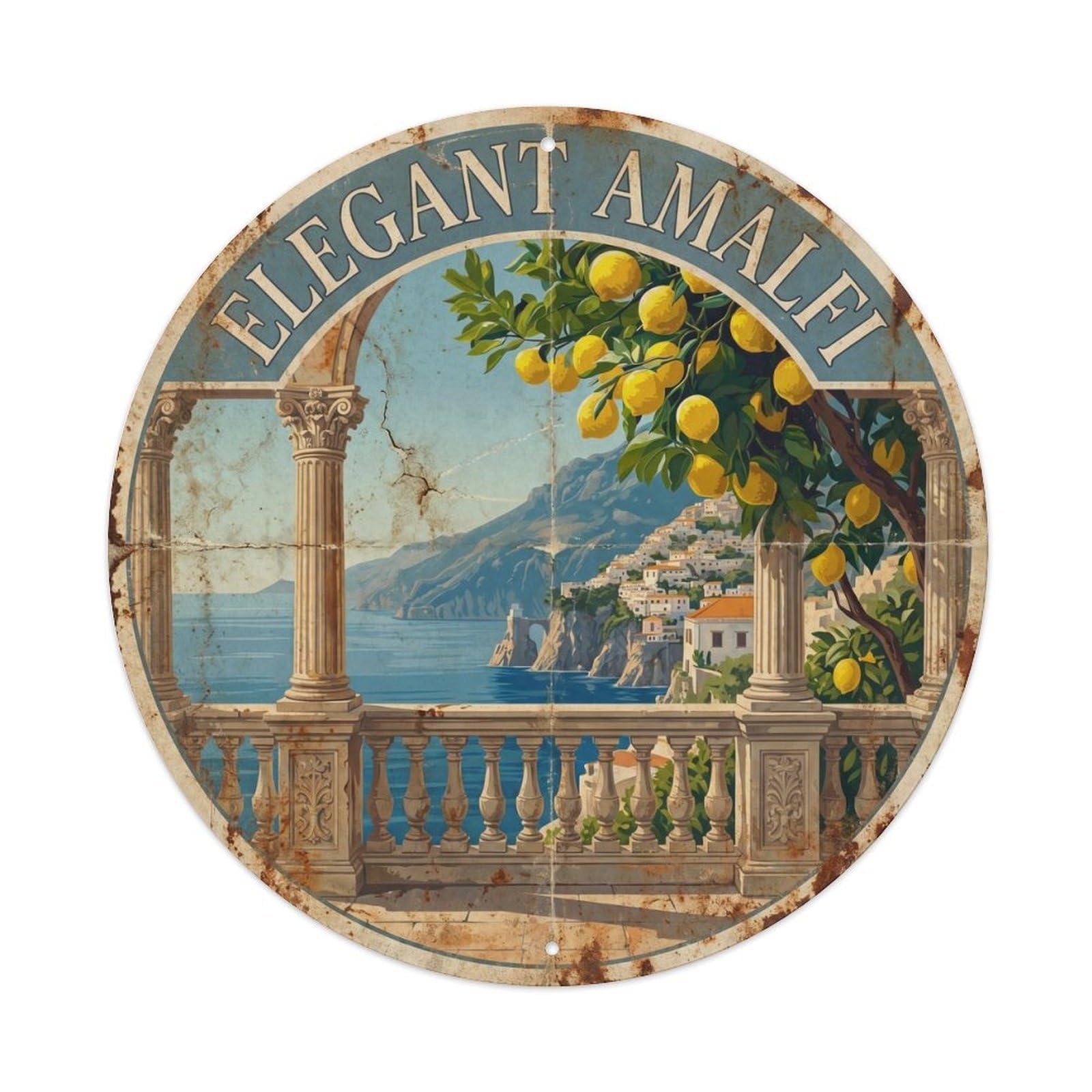 Vintage Travel Amalfi Coastal Balustrade Architecture Metal Tin Sign Plaque
