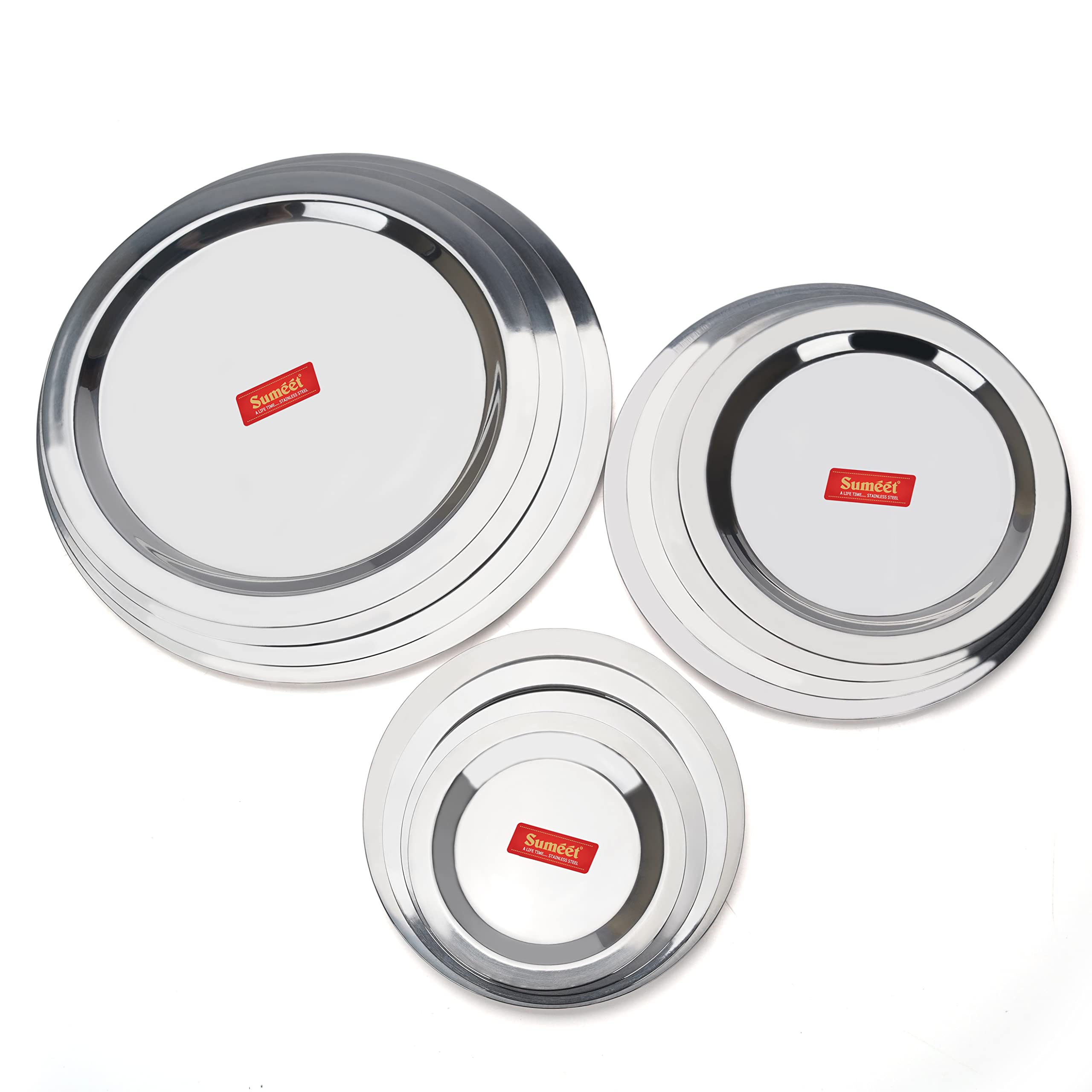 Sumeet Stainless Steel Heavy Gauge Ciba/Lids/Tope/Cheeba Cover Set Of 12 Pcs (12.3Cm, 13.8Cm, 15.5Cm, 16.7Cm, 18.5Cm, 20Cm, 21Cm, 22.5Cm, 24.2Cm, 26.2Cm, 27.5Cm, 28.7Cm, Silver)