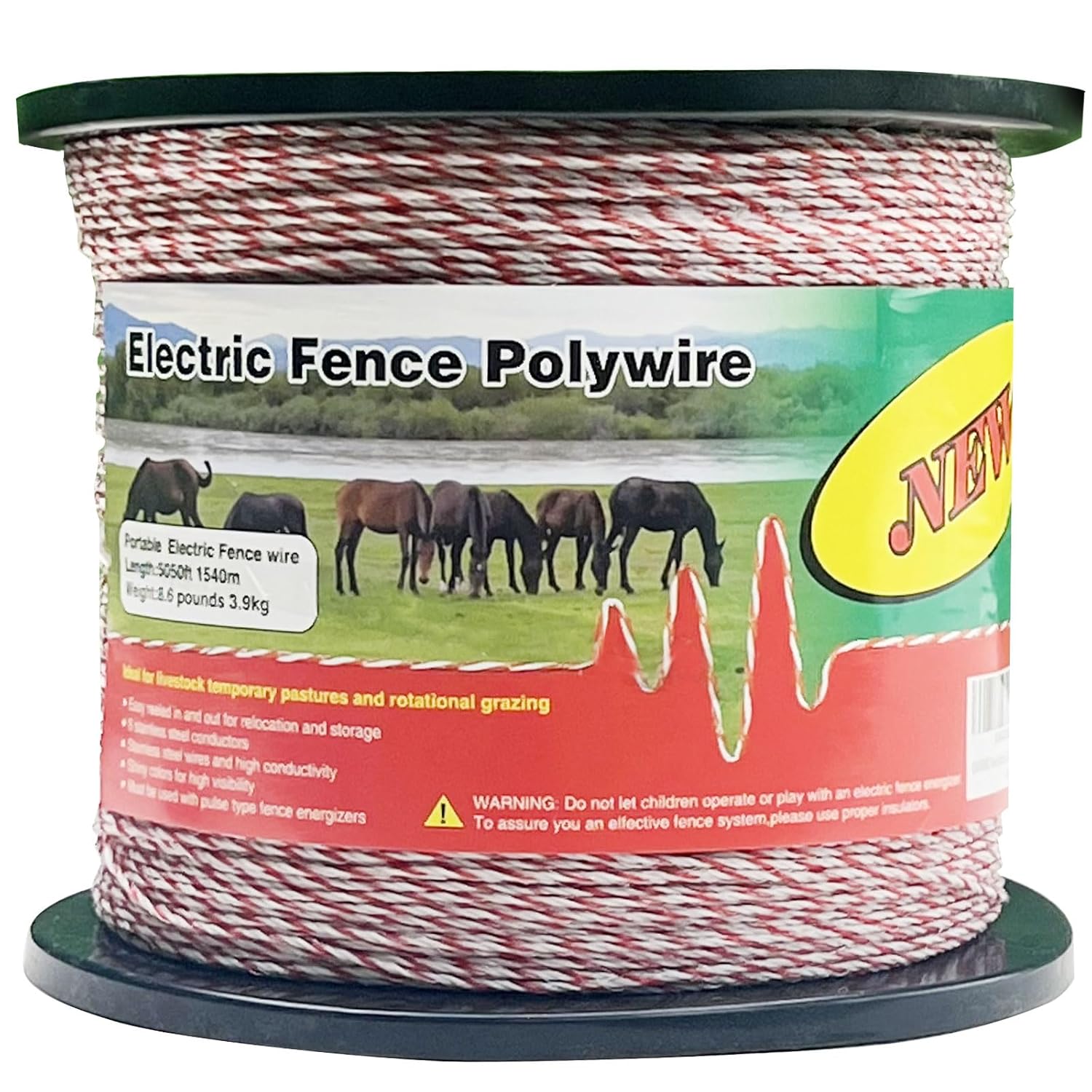 Fence Rope,Upgraded Electric Fence Polywire,6 Stainless Steel Strands for Reliable Conductivity and Rust Resistance UV Resistant,5050 Feet/1540 Meters,Red and White Color