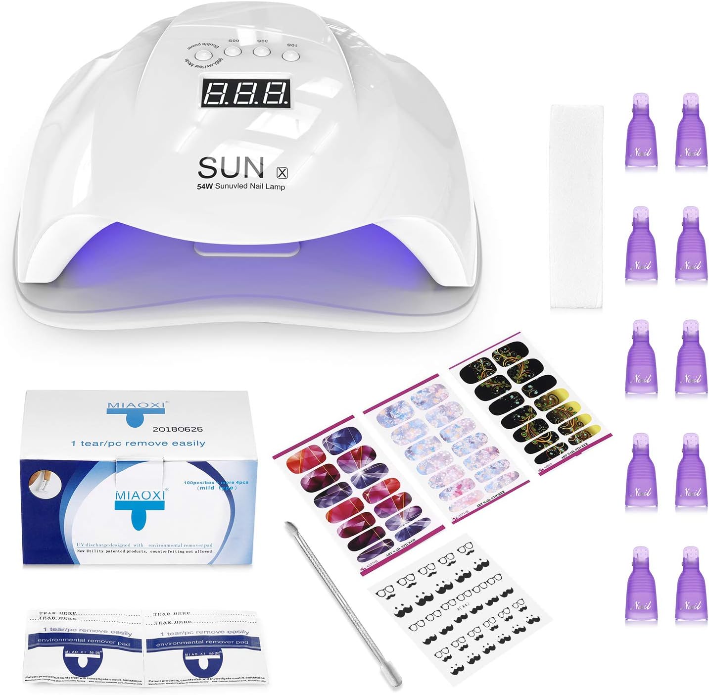 54W UV Lamps for Gel Nails, Gel Nail Kits with 36 beads, LCD Display, 10/30/60/99 Seconds Timer, Automatic Sensor and Detachable Tray LED Nail Lamp (SUNX)