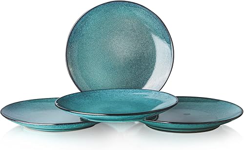 HENXFEN LEAD Juego de 4 platos llanos de cerámica, platos grandes para postre, ensalada de 10 pulgadas, platos redondos de gres resistentes a los