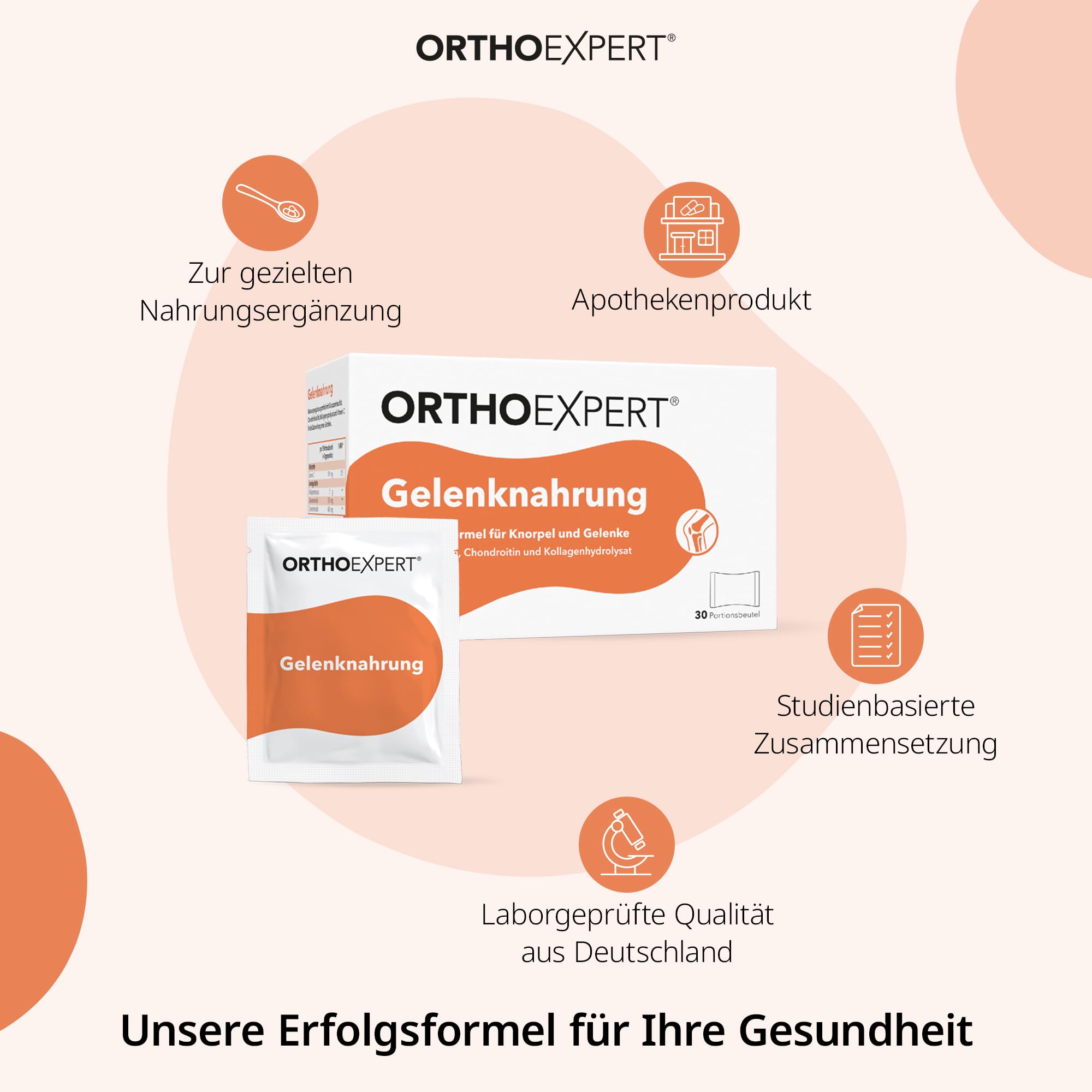 Gelenknahrung Trinkgranulat 30 x 8g - Mit Glucosaminsulfat, Chondroitinsulfat, Kollagenhydrolysat & Vitamin C - Fruchtgeschmack