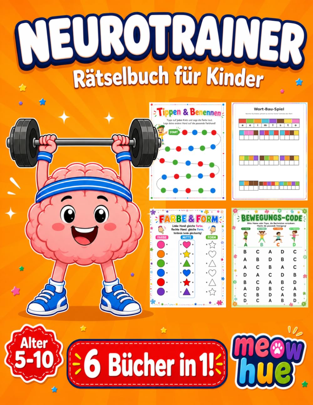 Neurotrainer Rätselbuch für Kinder ab 5 Jahren: 6 Bücher in 1, lustige Gehirnspiele für Konzentration, Koordination, Gedächtnis, Aufmerksamkeit, Denken & Kreativität (Neurotrainer Workbook for Kids)