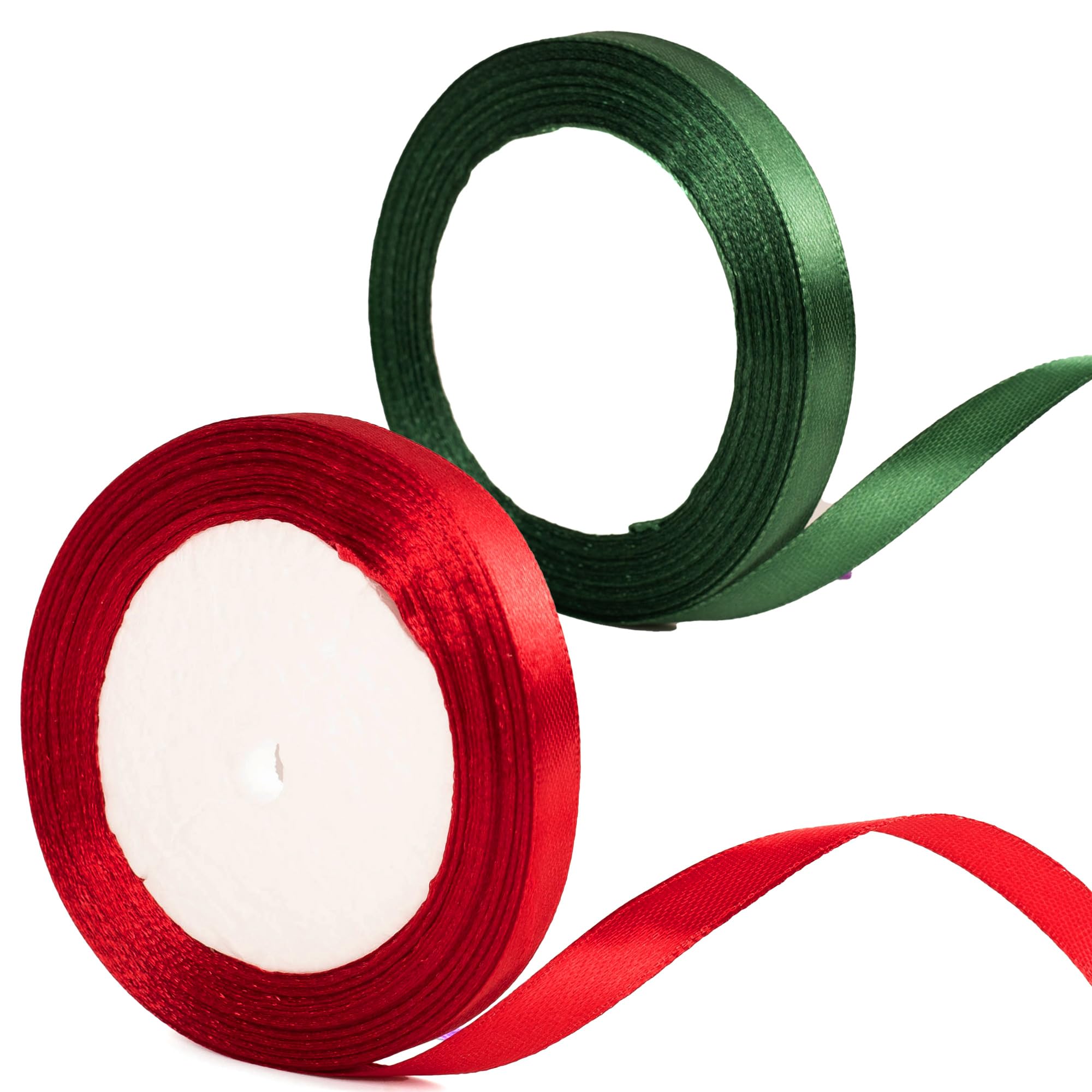 10mm Burgundy Red & Green Thick Satin Ribbon, WineRed/DarkGreen