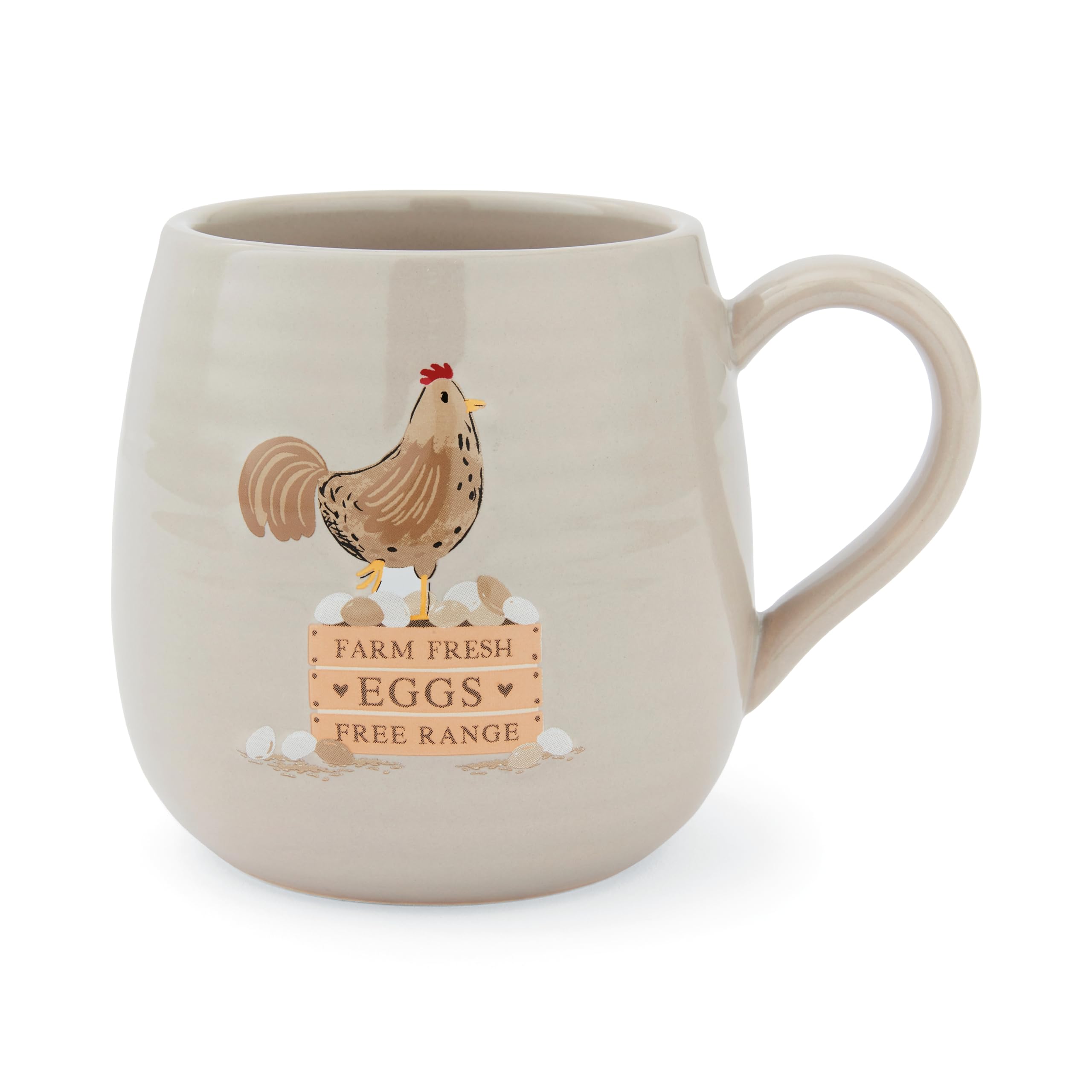 Cooksmart Hen House Lane Beige Belly Mug | Farmhouse Stoneware Coffee Cup | Ribbed & Embossed Hen Design | Rustic Tea Mug for Home & Kitchen | Dishwasher & Microwave Safe | 400ml