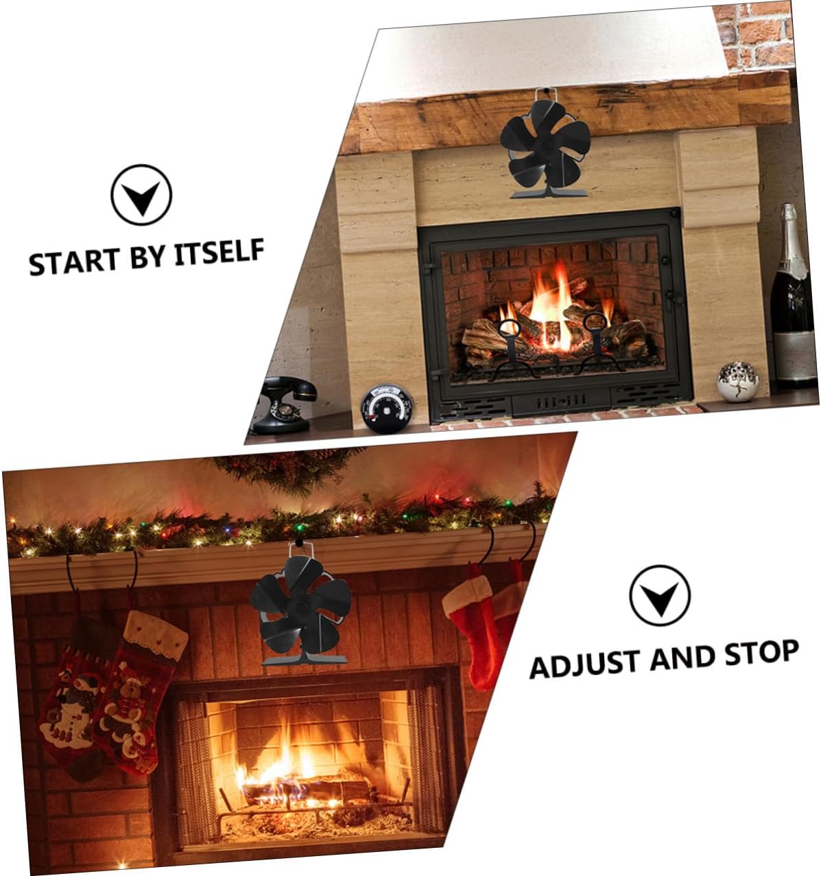 Veemoon Mini 5-blade Silent Heat Powered Stove Fan Aluminum Fireplace Fan for Warm Air Circulation for Indoor Wood Stove and Fireplace Use