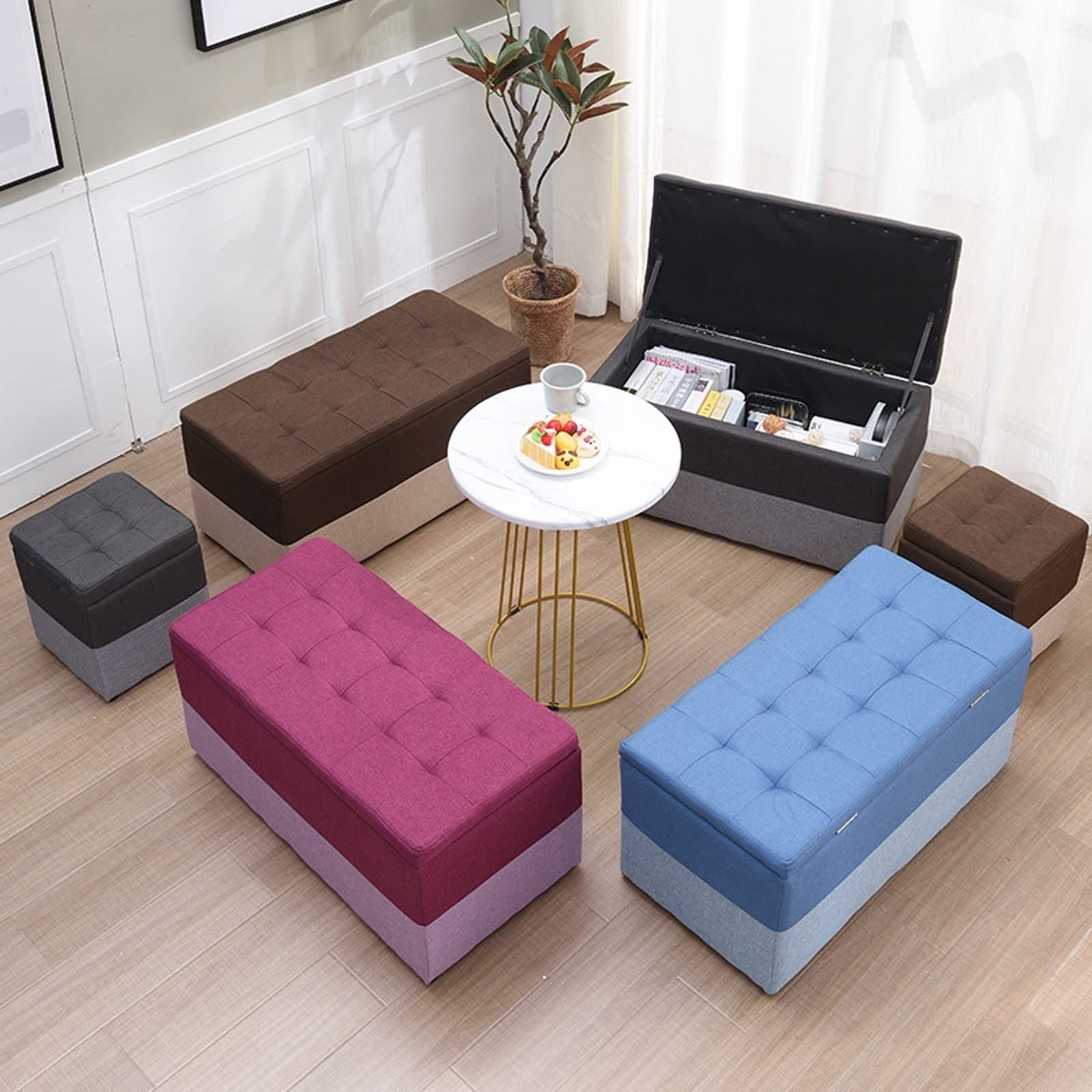 I　オットマン Amazon｜収納オットマン、正方形のリネンファブリックレスト