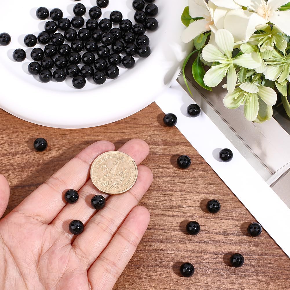 1 Box 92PCS 8MM Natural Black Onyx Agate Beads Round Stone Gemstone Polished Spacer Loose Smooth Bead with Crystal Stretch Cord for Jewelry Making Necklace Bracelets DIY Craft Supplies - Image 3