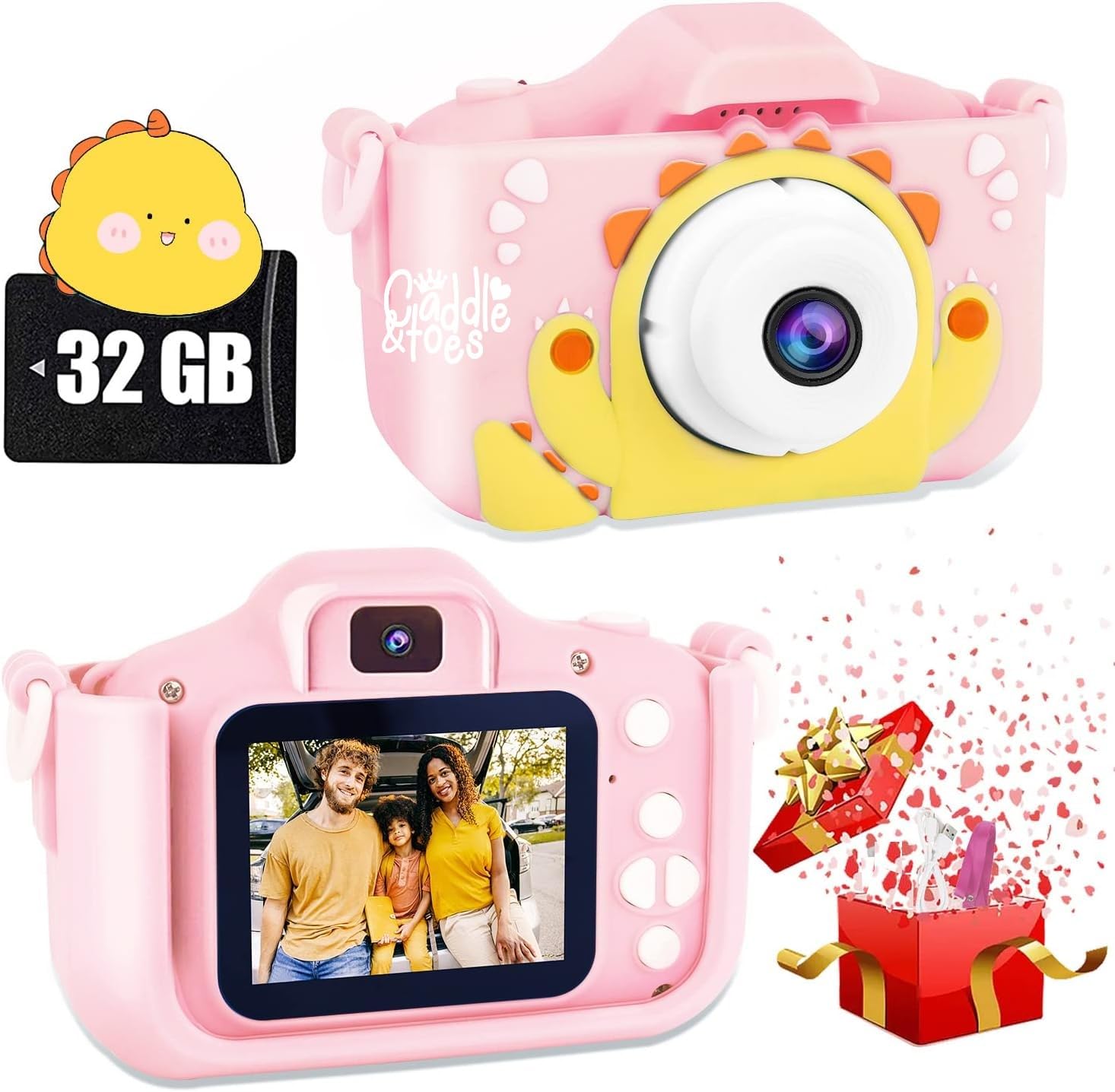 CADDLE & TOES 40 MP Camera for Kids 4-15, 1080P HD 2.0 Inch Screen With 32GB SD Card, Birthday Christmas Gifts for Girls (Pink Cactus)