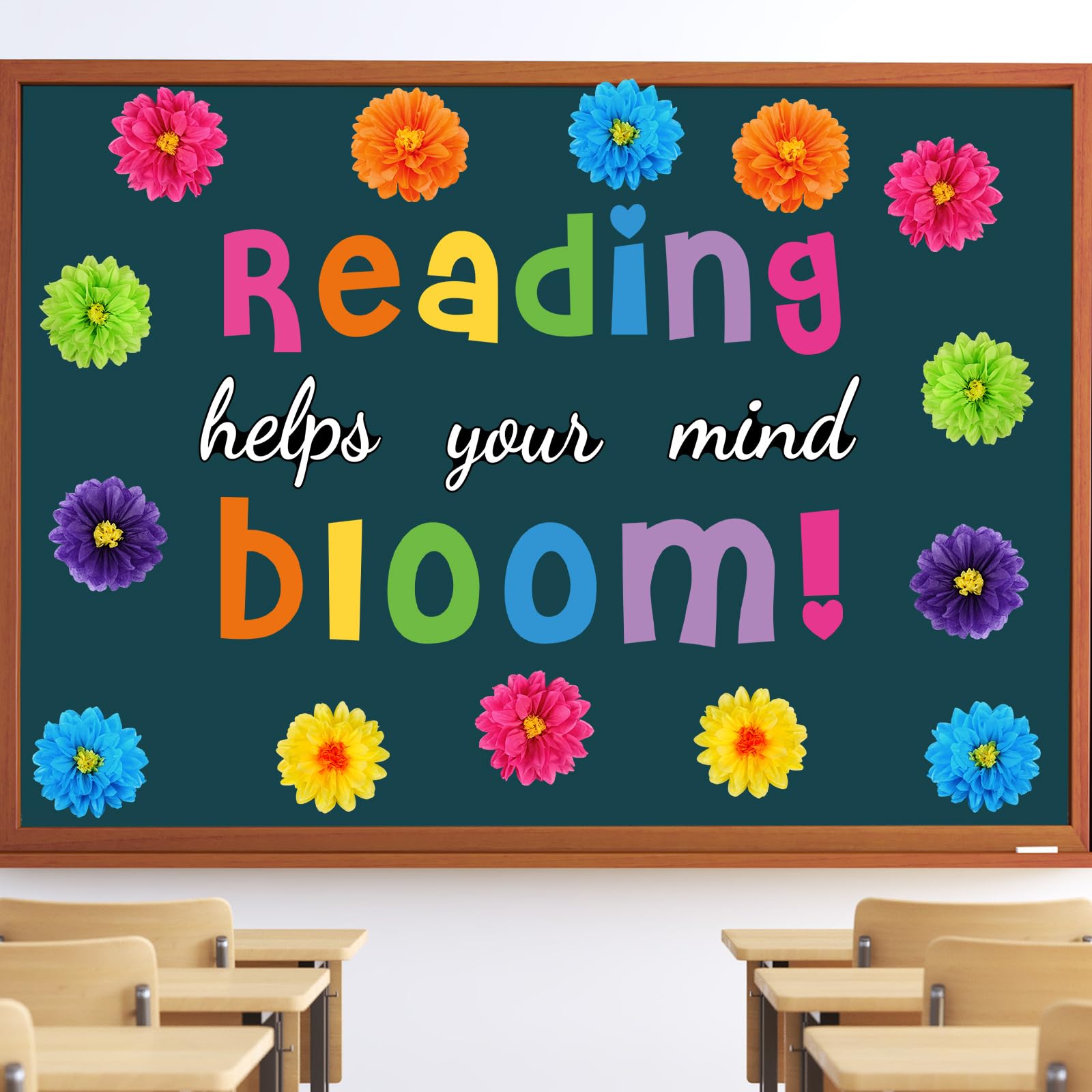Photo 1 of Zhanmai 36 Pcs Classroom Tissue Paper Flower Bulletin Board Cutouts Reading Bloom Happen Here Inspirational Letter Cutouts 3D Spring Paper Flower Decoration for Back to School Party