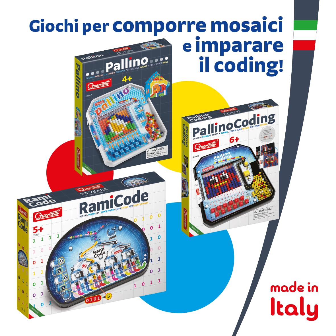 Quercetti Pallino, Giochi educativi 4 anni fino ad 8, Gioco con 6 Tessere Mosaico Bambini con Palline Colorate, Stimola Logica e Coordinazione, Giochi da Tavolo Bambini, Regalo Bambina 5 Anni