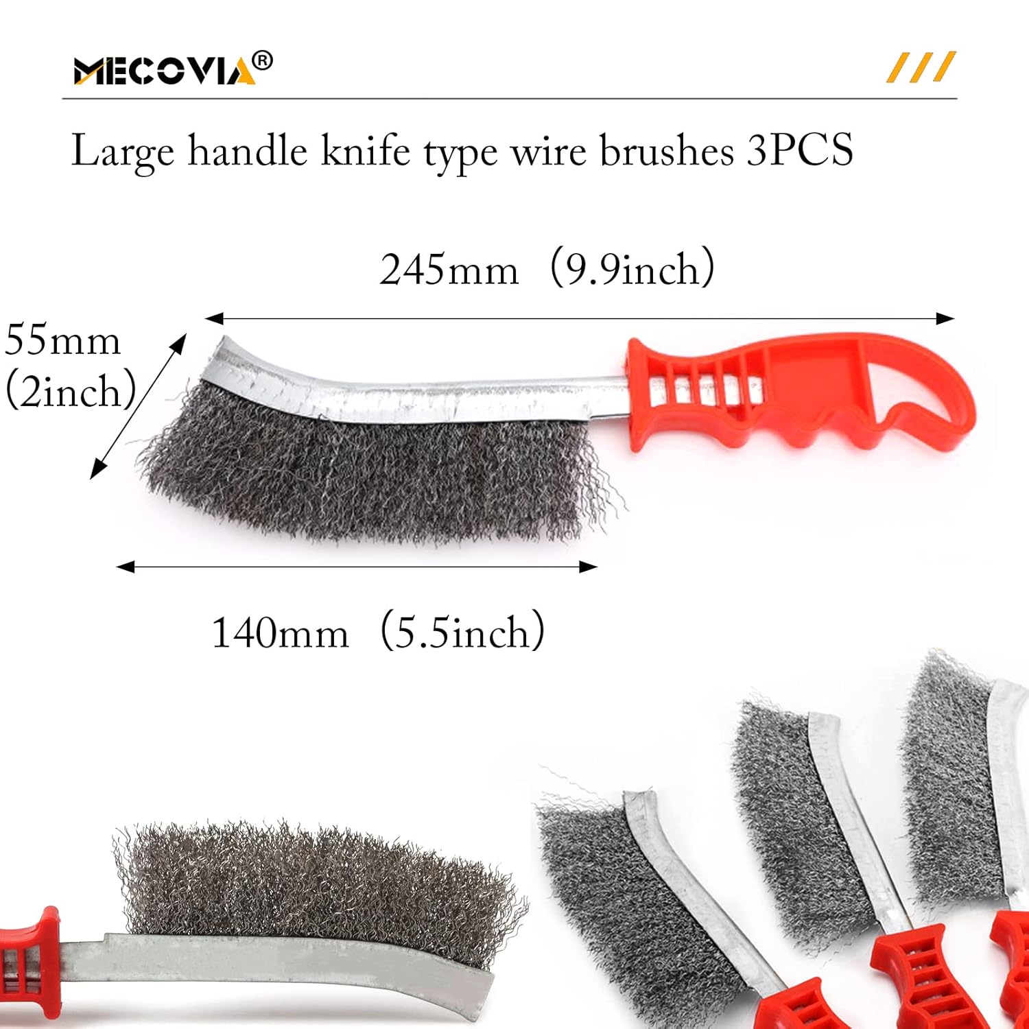 MECOVIA 9PCS Wire Brush Set, Brass/Stainless Steel/Nylon Bristle Wire Scratch Brushes with Curved Handle Grip, Heavy Duty Stainless Steel Wire Brush for Rust, Dirt and Paint Cleaning : Industrial & Scientific