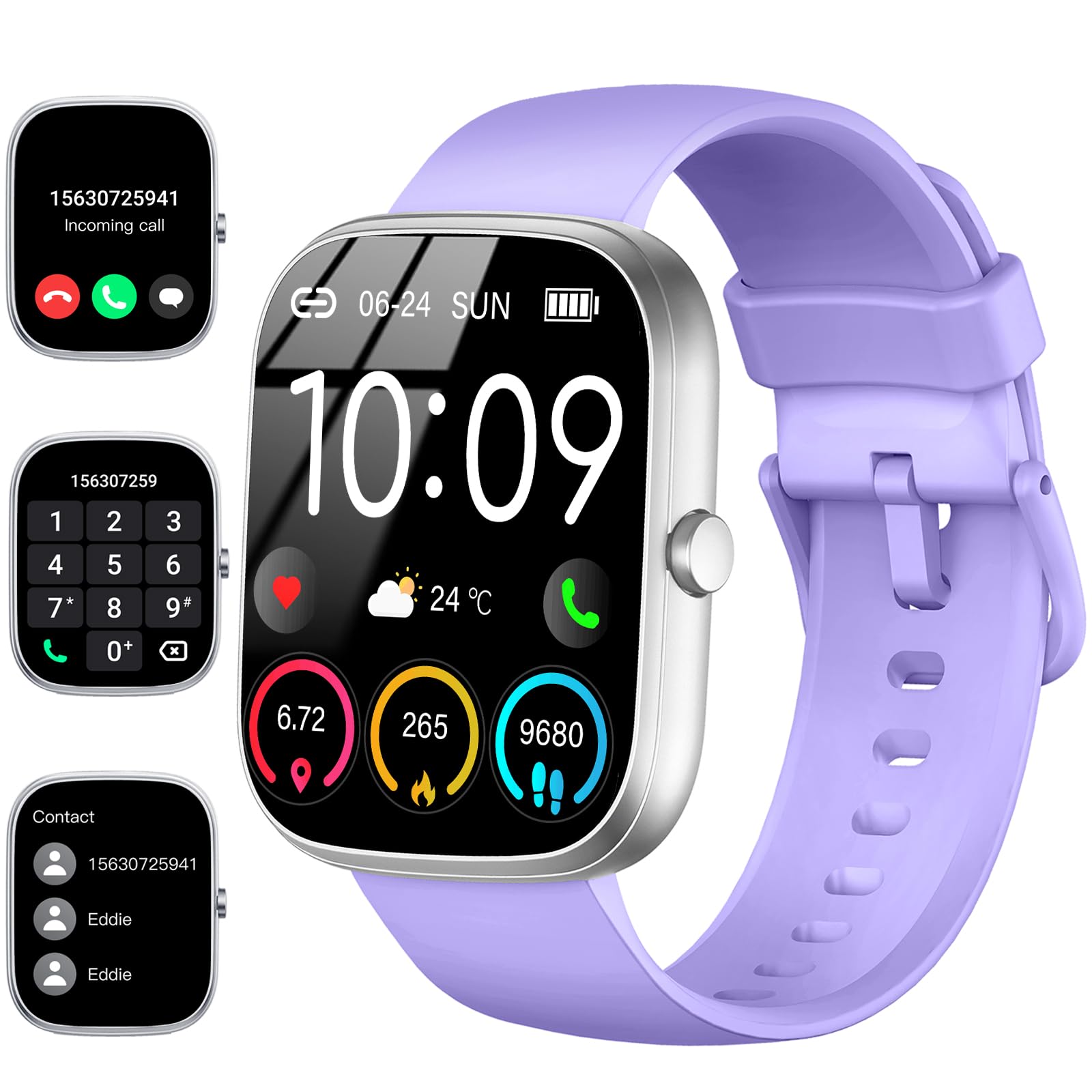 Smartwatch Uomo Donna, 1.91" Orologio Fitness con Effettua/Risposta Chiamate, 110+ Sportive Fitness Tracker, Sonno Cardiofrequenzimetro, Contapassi/Calorie/Impermeabil IP68 Smart Watch, Argento-Viola