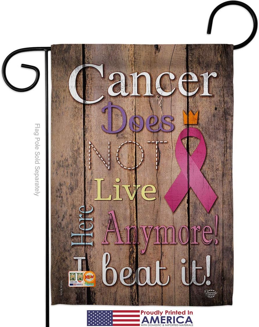 Cancer Does Not Live Here Anymore Pink Ribbon Garden Flag Set Wall Holder Support Awareness Inspirational Survivor Prevention Autism Breast BLM Small Gift Yard House Banner 13 X 18.5