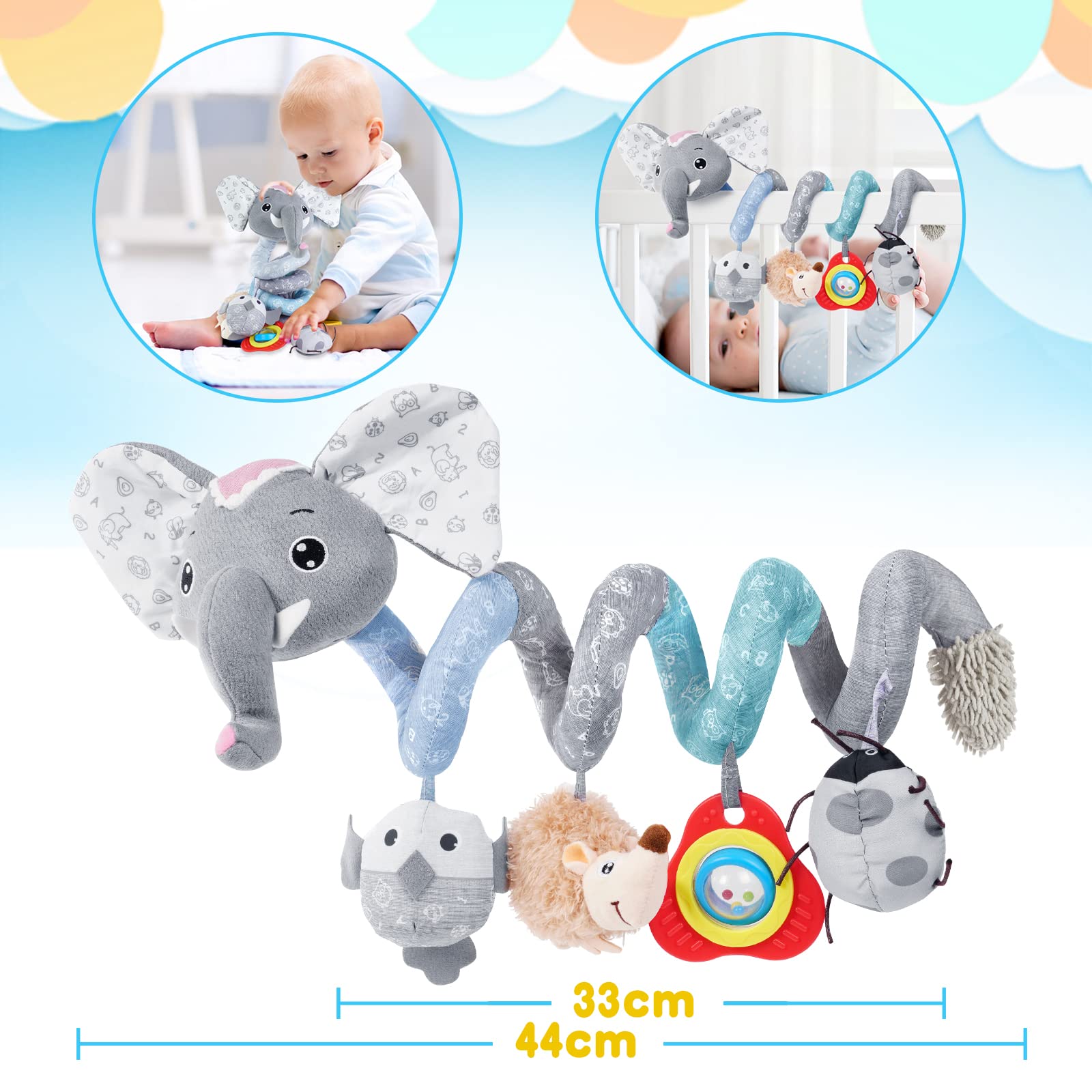 Vicloon Pram Toys, Baby Crib Spiral Toy Spiral Pram Toy, Baby Crib Hanging Rattles Toys, Cot Baby Spiral Activity Hanging Toys Stroller Toys Cart Seat Pram Toy Sensory Early Education Play Toy - Image 2