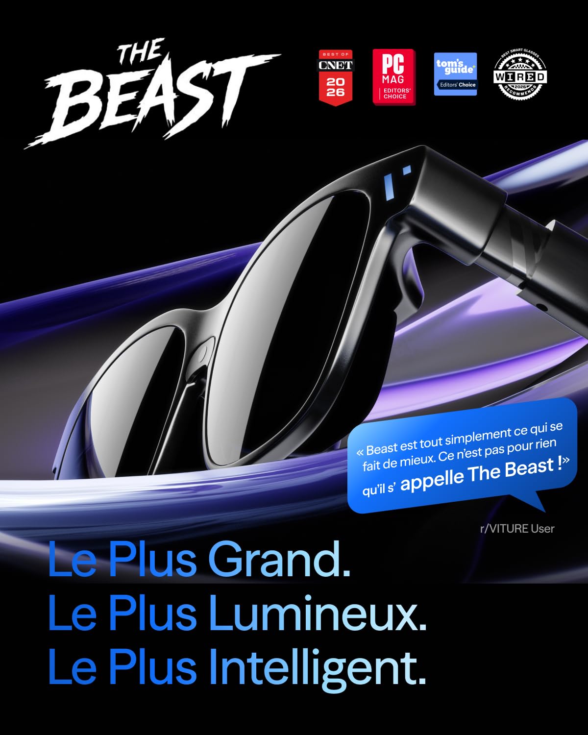 VITURE Beast Lunettes XR, 174” 1200p 58° FOV, VisionPair™ 3DoF Intégré, Harman Audio, Lunettes AR pour iPhone/Android/Mac/PC/Switch 2 – Les Plus Grandes. Les Plus Lumineuses. Les Plus Intelligentes.