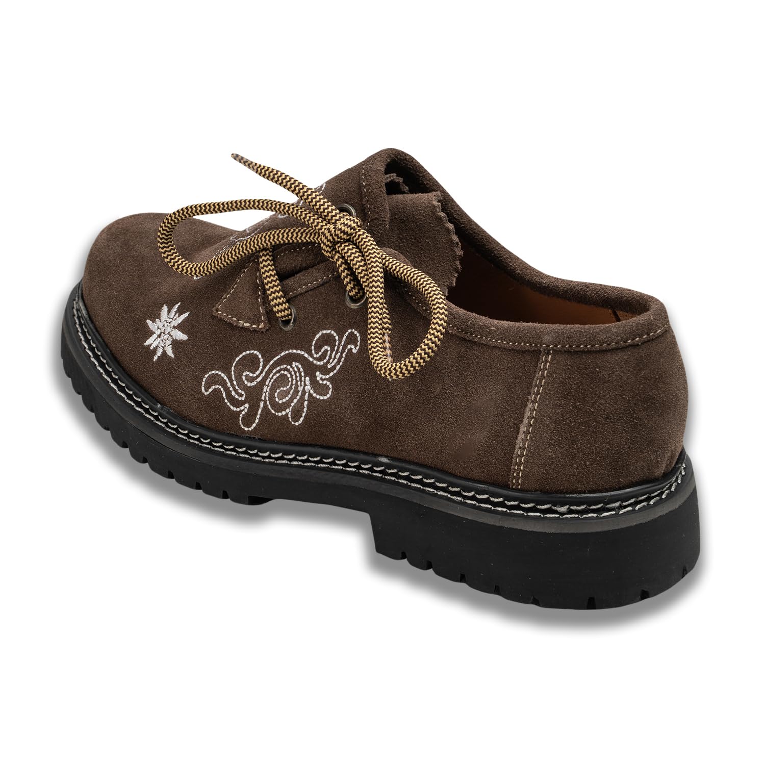 German Wear Damen Trachten Haferlschuhe aus Wildleder – Traditionelle Trachtenschuhe mit Edelweiß-Stickerei & weichem Ziegenleder-Futter – Bequem & hochwertig für Dirndl & Volksfest
