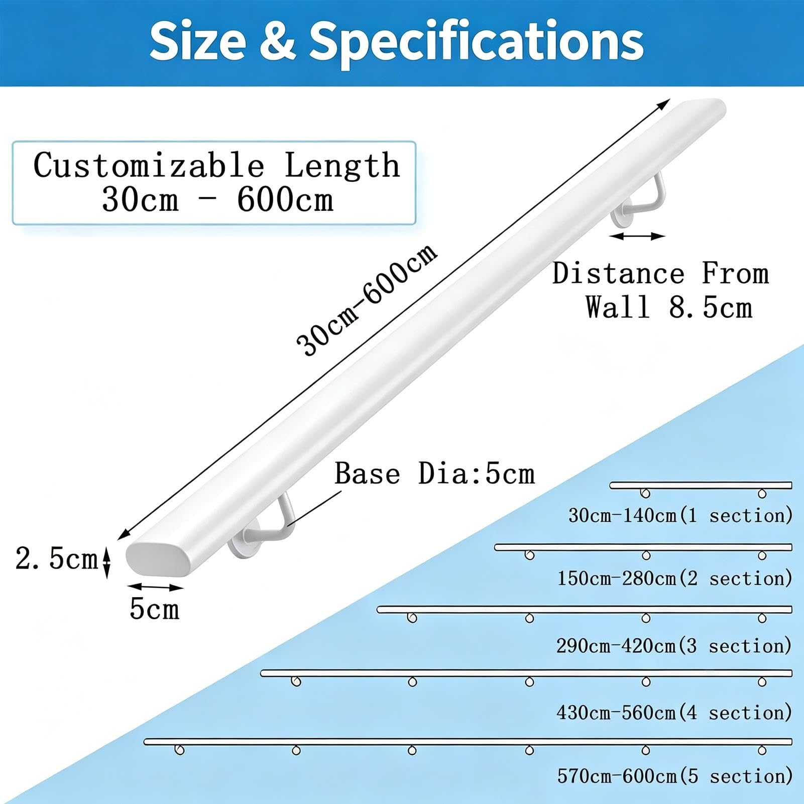 Poręcz balustrady schodów - 1m 150cm 2m 340cm 6m Białe wsporniki balustrady schodów Metalowe wsporniki ścienne z kutego żelaza Poręcze zabezpieczające do wnętrz i na zewnątrz(90cm)