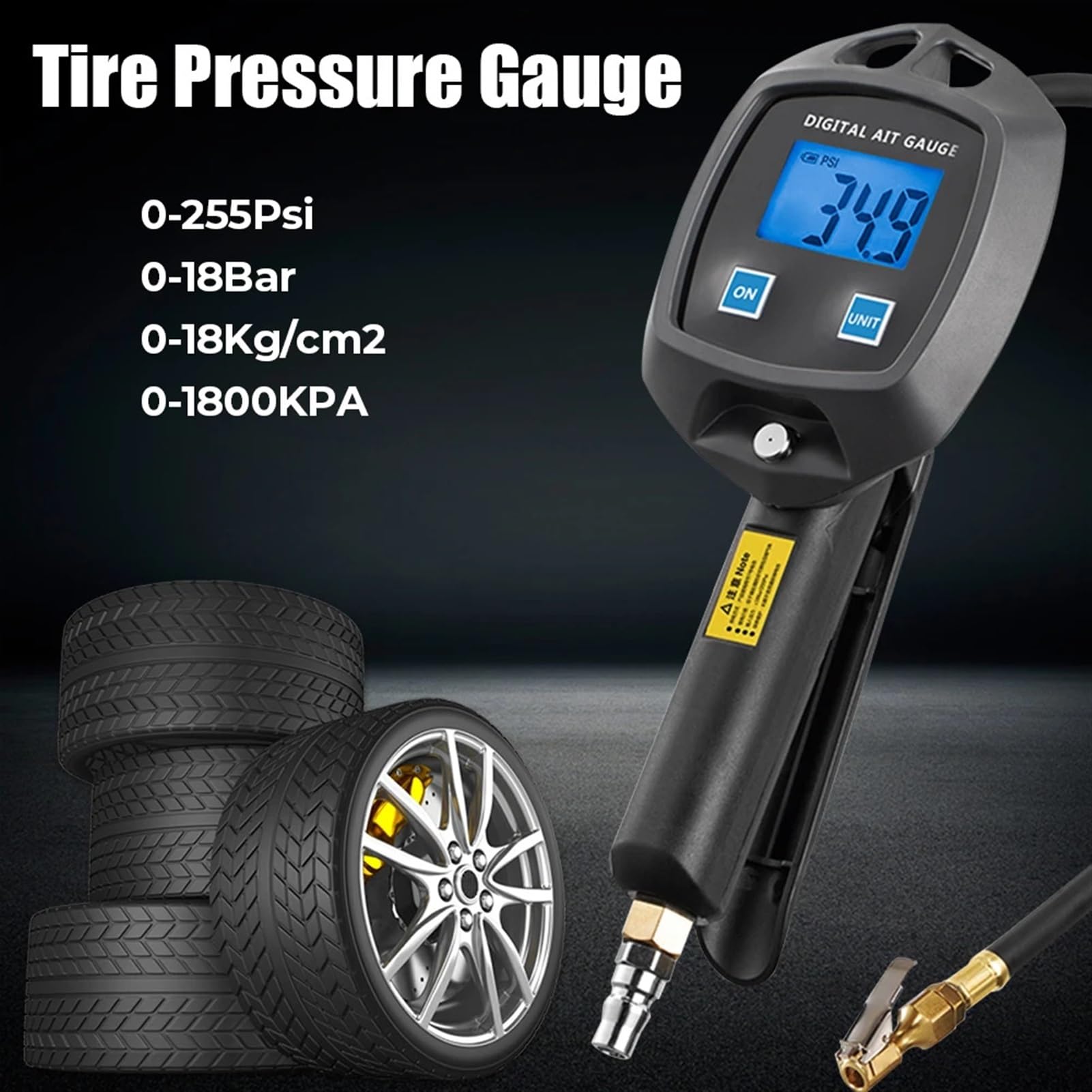 Manometro Pressione Gomme Con ugelli for tubo flessibile di gonfiaggio, tester for auto, manometro for pressione pneumatici 0-255 psi, 0-18 bar, monitor di gonfiaggio, moto, bici, pneumatici, manometr