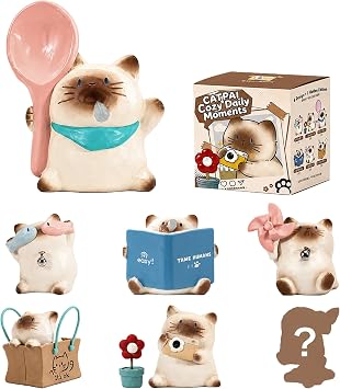 Cat PAI Cozy Daily Series Blind Box Figures, Single Box | Resin Cozy Cat Figurines, Kawaii Desk Decor, Random Design Room Display, Cute Collectible Toy, Holiday Birthday Gifts