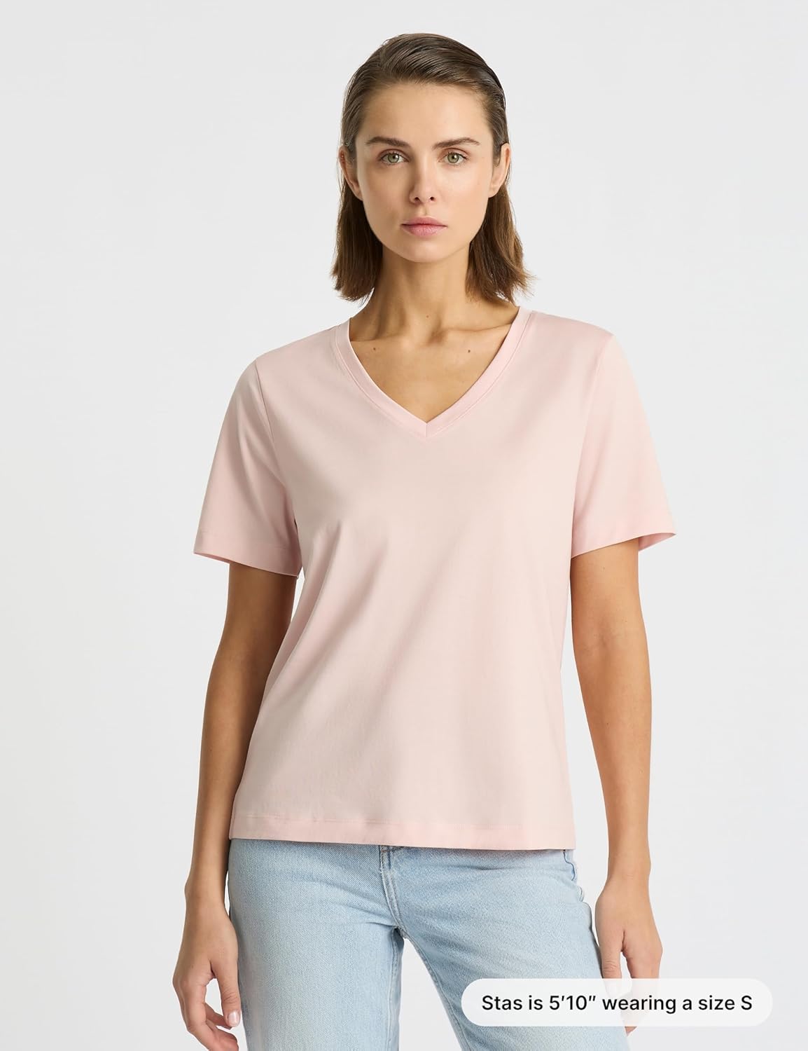 Women’s Supima® Mercerised Cotton V-Neck T-Shirt – USA-Grown Cotton, Luxury Finish, Short Sleeve, Flattering Fit - Image 2